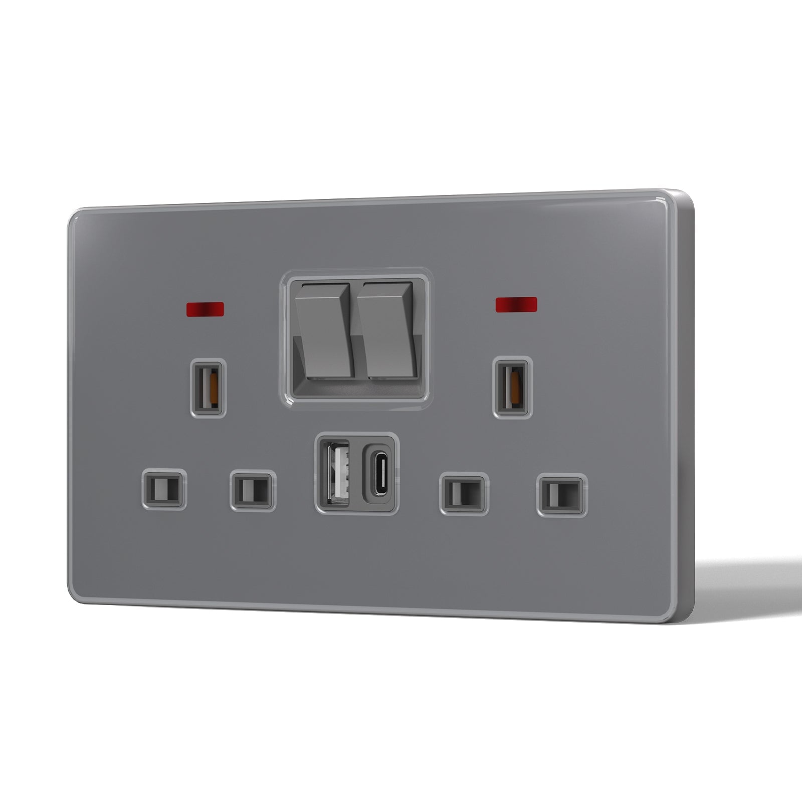 BSEED UK Standard 13A Socket with USB-C Port Electrical switch sockets for G-type plugs Power Outlets & Sockets Bseedswitch grey 1 PCS/Pack Double Socket