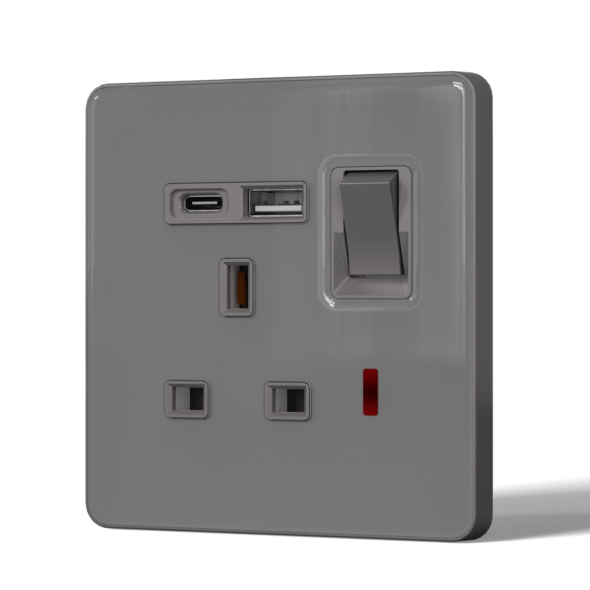 BSEED UK Standard 13A Socket with USB-C Port Electrical switch sockets for G-type plugs Power Outlets & Sockets Bseedswitch grey 1 PCS/Pack Single Scoket