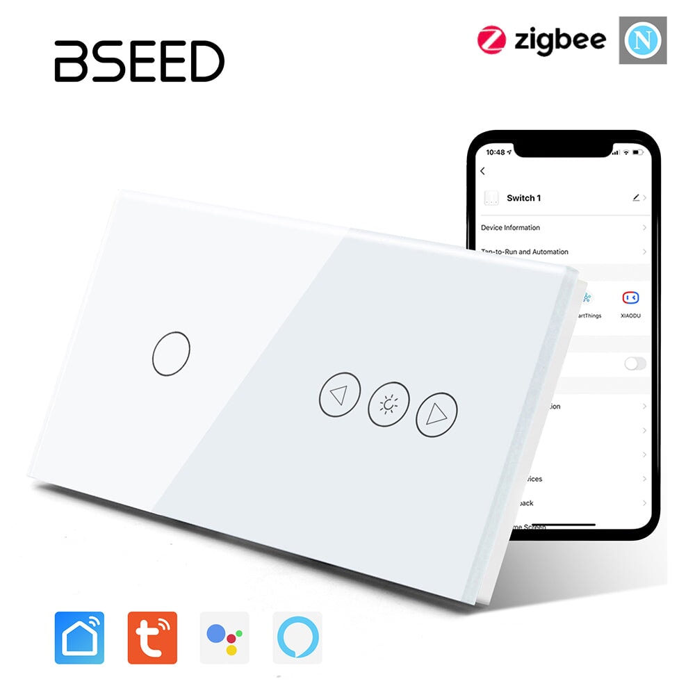 Bseed Zigbee 1/2/3 gang switch with Touch Light Dimmer Smart Switch Light Switches Bseedswitch White 1Gang 