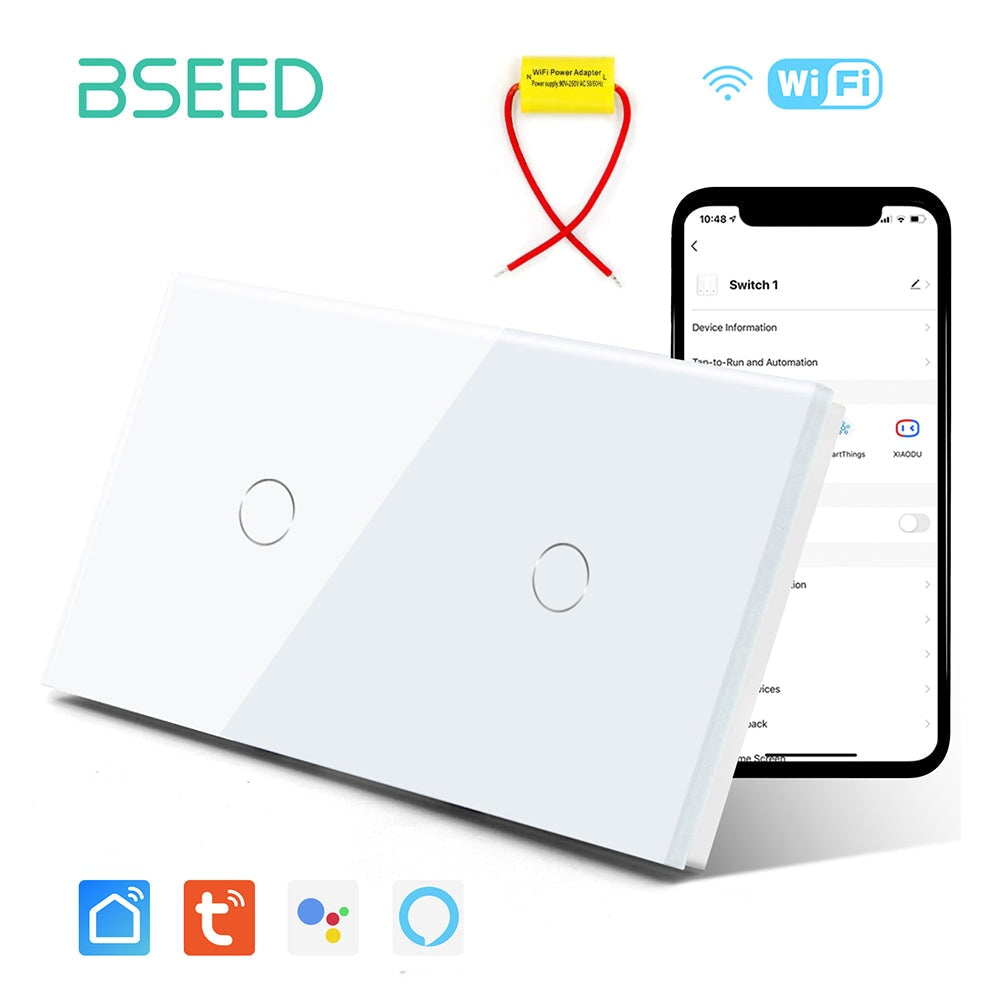 BSEED Single Line Wifi Light Switch Double 1/2/3Gang Smart Switch Wireless Wifi Switch 157mm Light Switches Bseedswitch White 1Gang+ 1Gang 