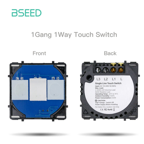 Bseed Light Switch 1/2/3/4 Gang 1/2/3 Way Function Key Touch Control 300W Light Switches Bseedswitch 1 Gang 1 Way 