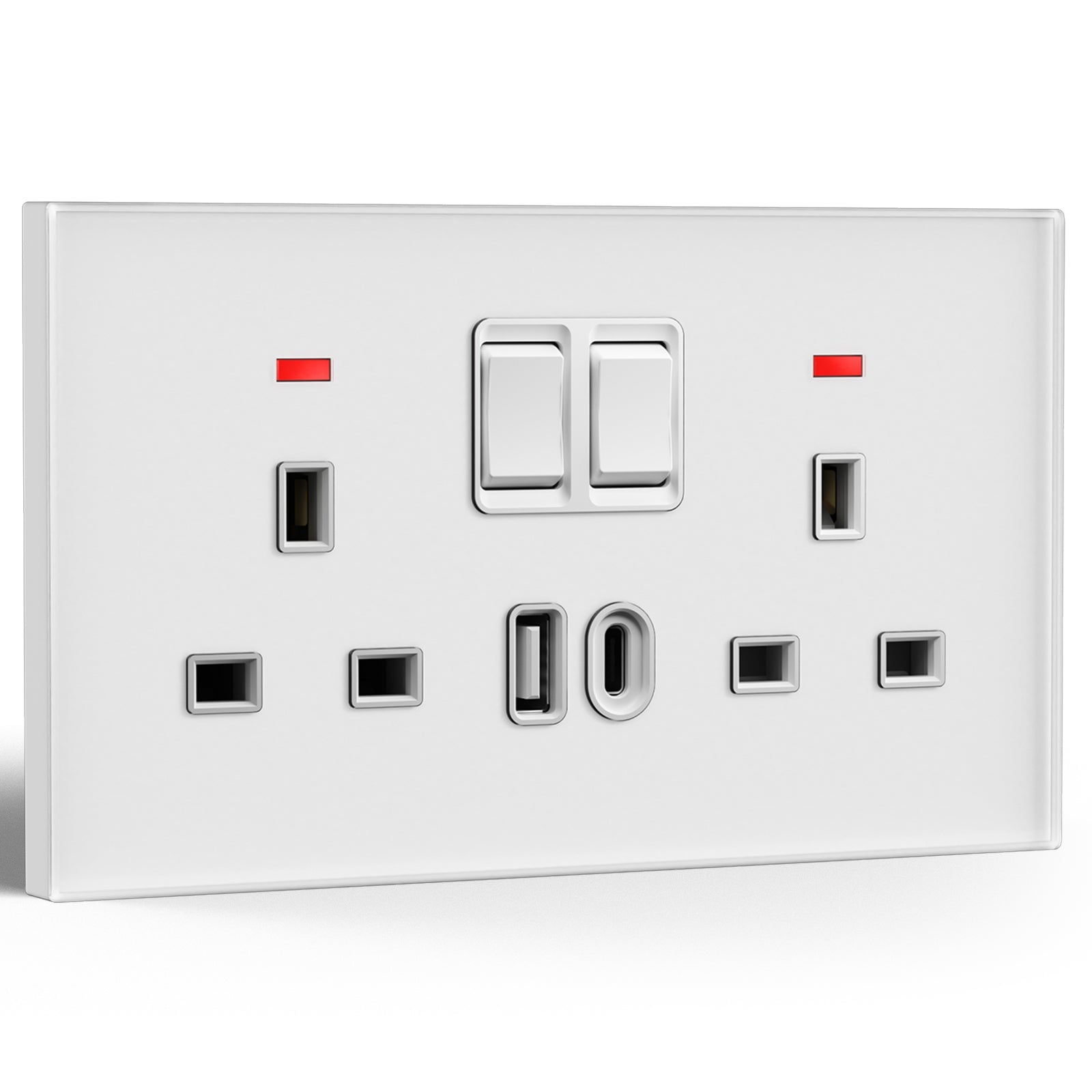 Tomada dupla BSEED Série C6 padrão Reino Unido 13A com porta USB-C, tomadas elétricas, branco, 1 unidade/embalagem