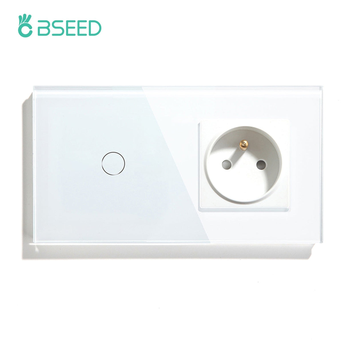 Bseed Touch Light Switch with FR Socket 300W E Type Plug Socket Wall Plates & Covers Bseedswitch White 1 Gang 1 Way