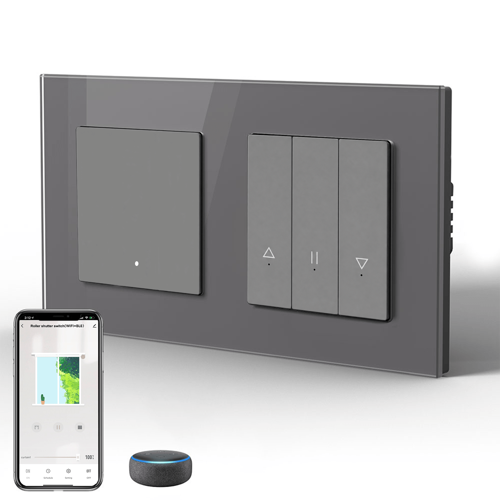 Bseed Echo Smart Wifi Light Switch With Wifi Roller Shutter Switch Work with Tuya Alex Google Assistant Blind Switch Home Automation Kits Bseedswitch Grey 1 Gang + Blind Switch 