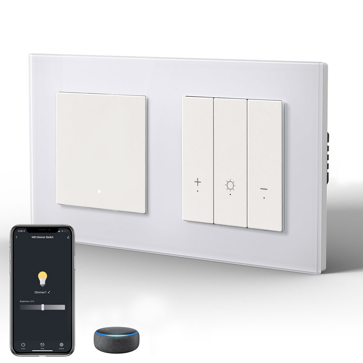Bseed Echo Slimme Wifi light switch met Dimmer, Werkt met Alexa en Google Assistent