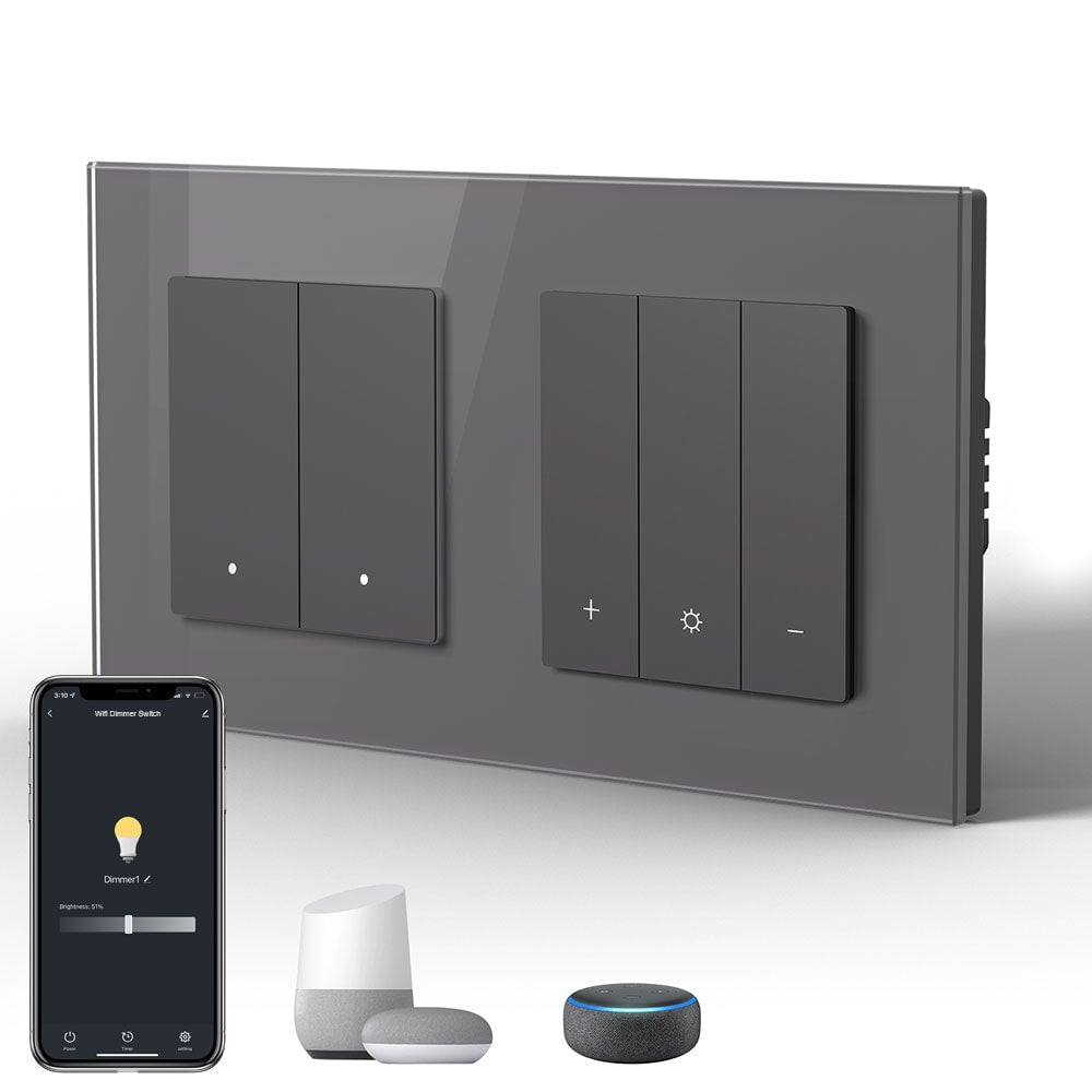 Bseed Echo Smart Wifi Light Switch with Dimmer switch Wifi Work With Alex Google Assistant Wall Plates & Covers Bseedswitch Grey 2 Gang Switch+Dimmer 