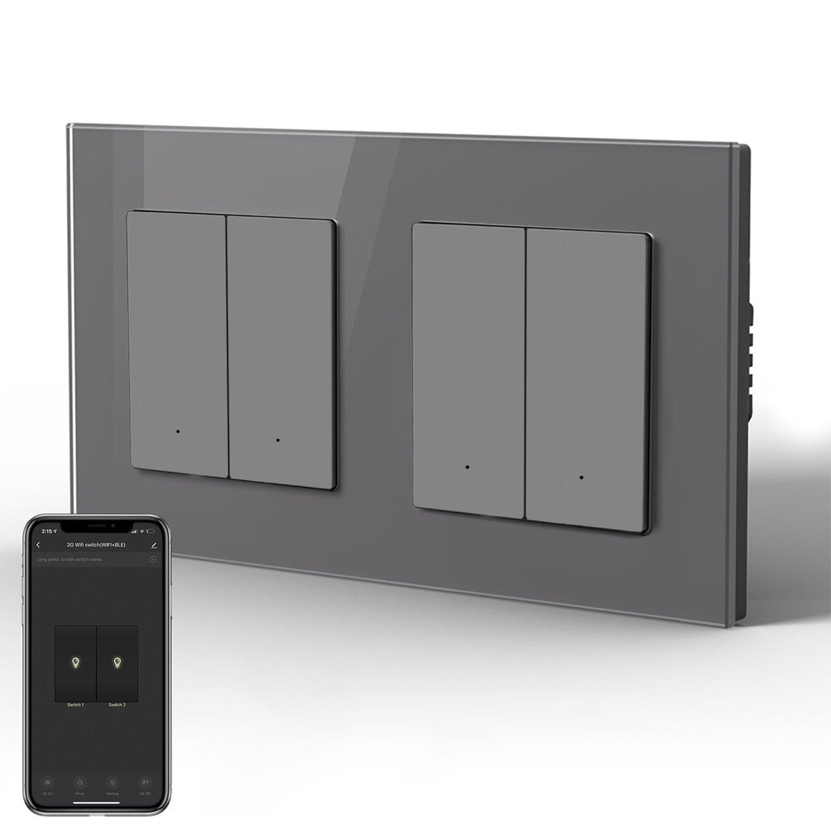 BSEED Smart Wifi Light Switch Double Light Switch (With Neutral) Light Switches Bseedswitch Grey 2 Gang 