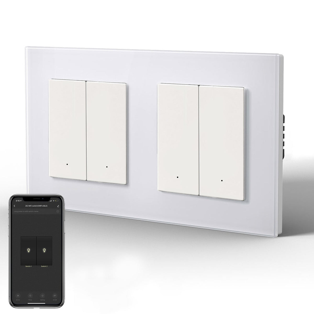 BSEED Smart Wifi Light Switch Double Light Switch (With Neutral) Light Switches Bseedswitch White 2 Gang 