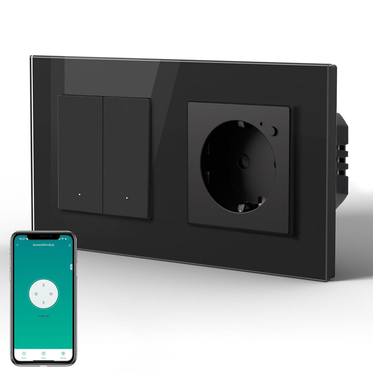 Echo Series Smart Wifi Light Switch With Smart Wifi EU Single Socket 157mm Neutral Line Required Power Outlets & Sockets Bseedswitch Black 2 Gang 