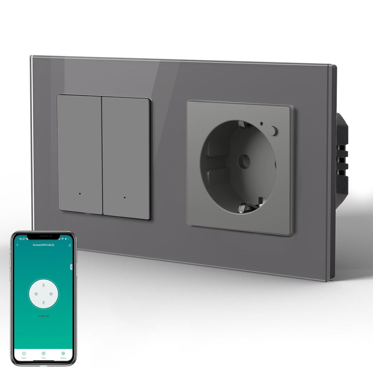 Echo Series Smart Wifi Light Switch With Smart Wifi EU Single Socket 157mm Neutral Line Required Power Outlets & Sockets Bseedswitch Grey 2 Gang 