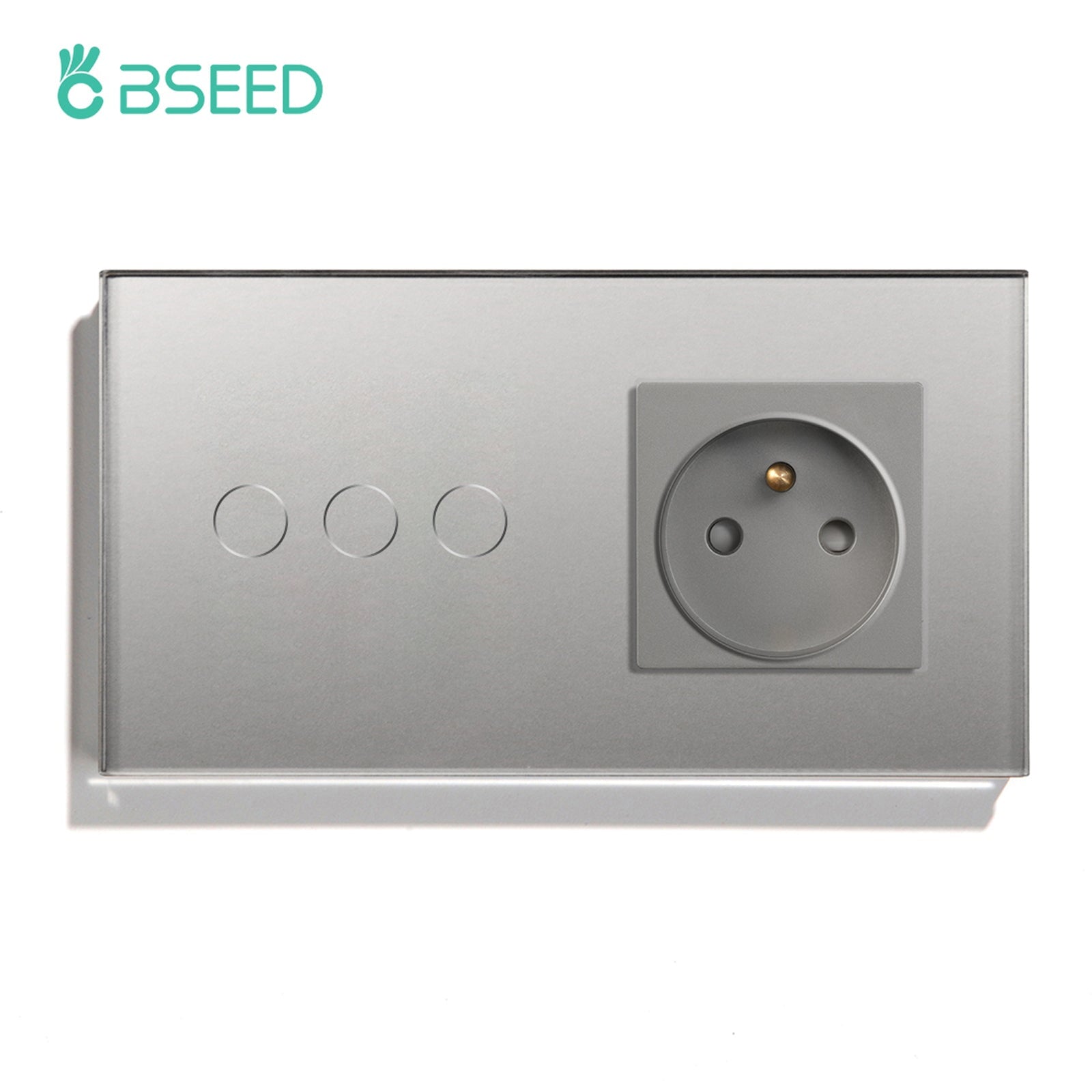 Bseed Touch Light Switch with FR Socket 300W E Type Plug Socket Wall Plates & Covers Bseedswitch Grey 3 Gang 1 Way