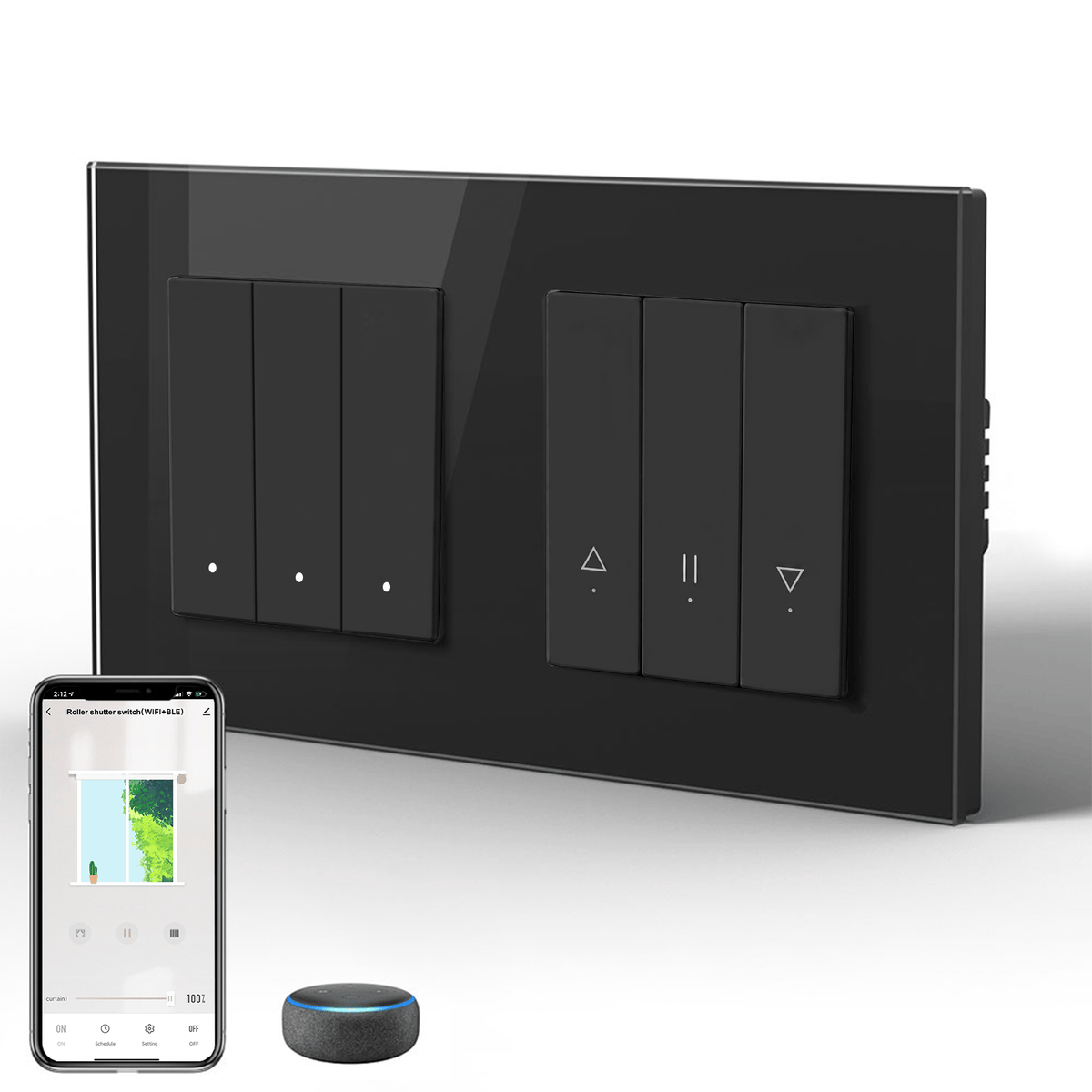 Bseed Echo Smart Wifi Light Switch With Wifi Roller Shutter Switch Work with Tuya Alex Google Assistant Blind Switch Home Automation Kits Bseedswitch Black 3 Gang + Blind Switch 