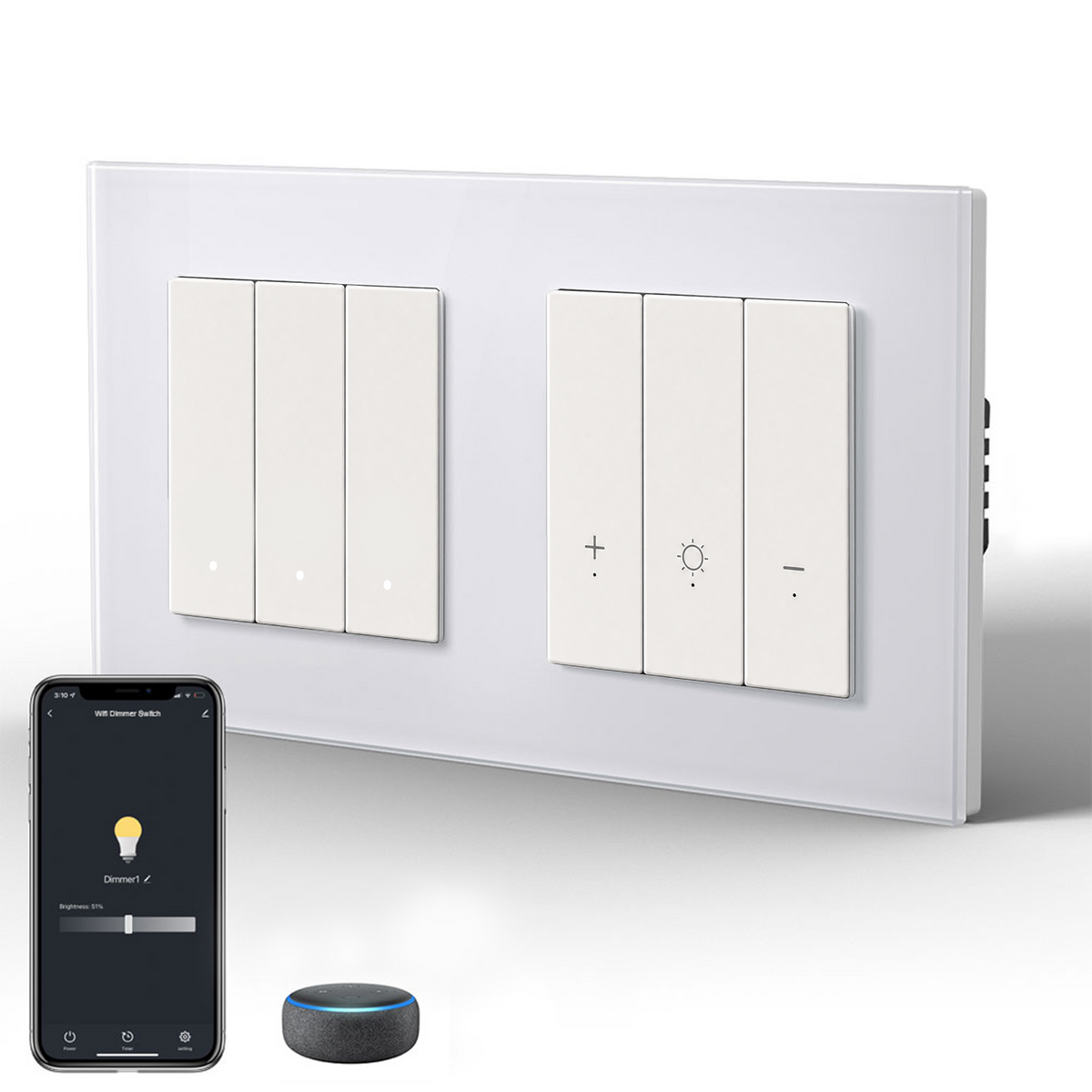 Bseed Echo Slimme Wifi light switch met Dimmer, Werkt met Alexa en Google Assistent