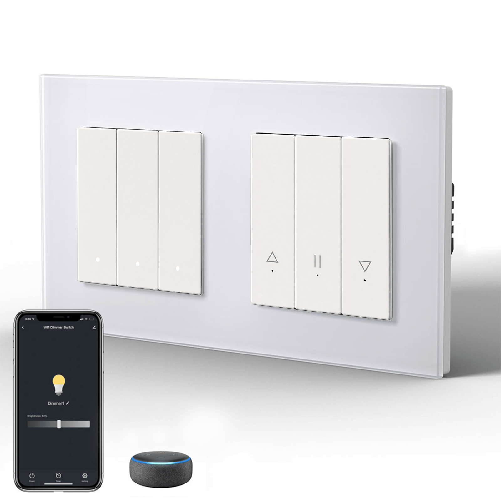 Bseed Echo Smart Wifi Light Switch With Wifi Roller Shutter Switch Work with Tuya Alex Google Assistant Blind Switch Home Automation Kits Bseedswitch White 3 Gang + Blind Switch 