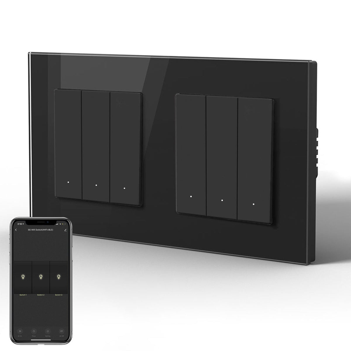 BSEED Smart Wifi Light Switch Double Light Switch (With Neutral) Light Switches Bseedswitch Black 3 Gang 