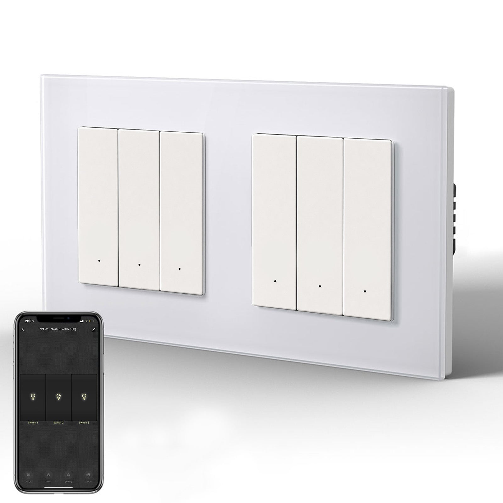 BSEED Smart WLAN Lichtschalter Doppel-Lichtschalter (mit Neutralleiter) Lichtschalter Bseedswitch Weiß 3 Fach 