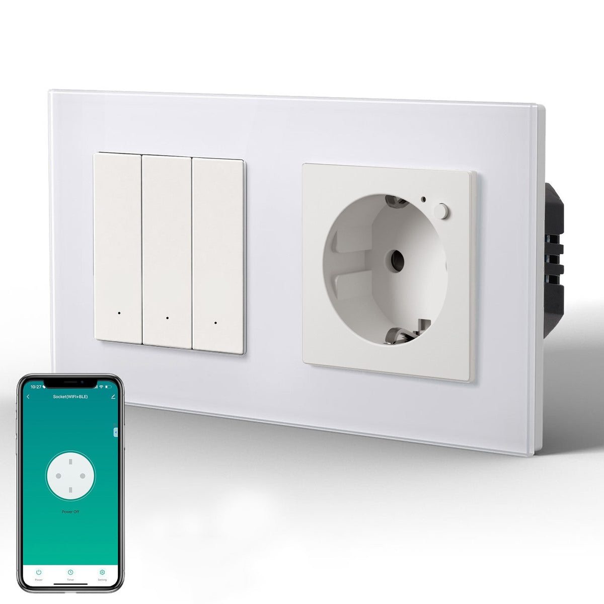 Echo Series Smart Wifi Light Switch With Smart Wifi EU Single Socket 157mm Neutral Line Required Power Outlets & Sockets Bseedswitch White 3 Gang 