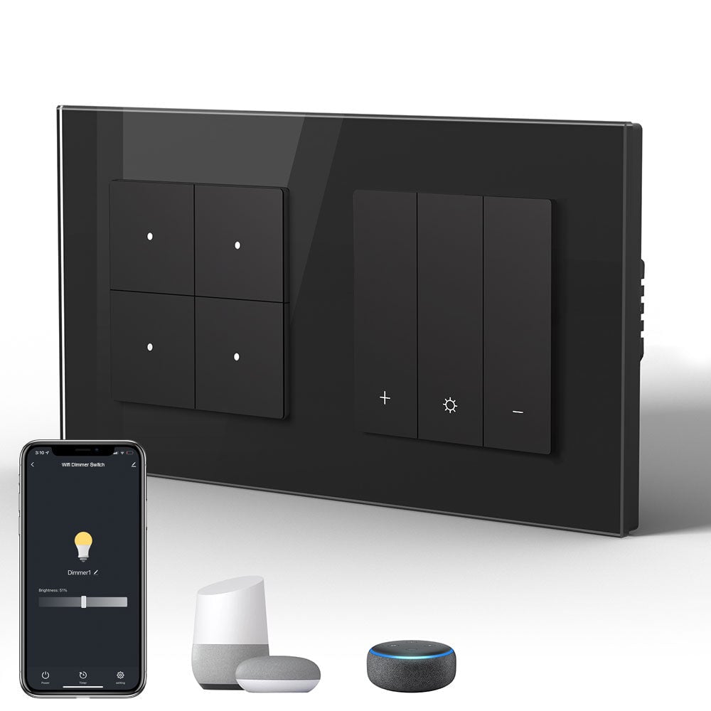 Bseed Echo Smart Wifi Light Switch with Dimmer switch Wifi Work With Alex Google Assistant Wall Plates & Covers Bseedswitch Black 4 Gang Switch+Dimmer 