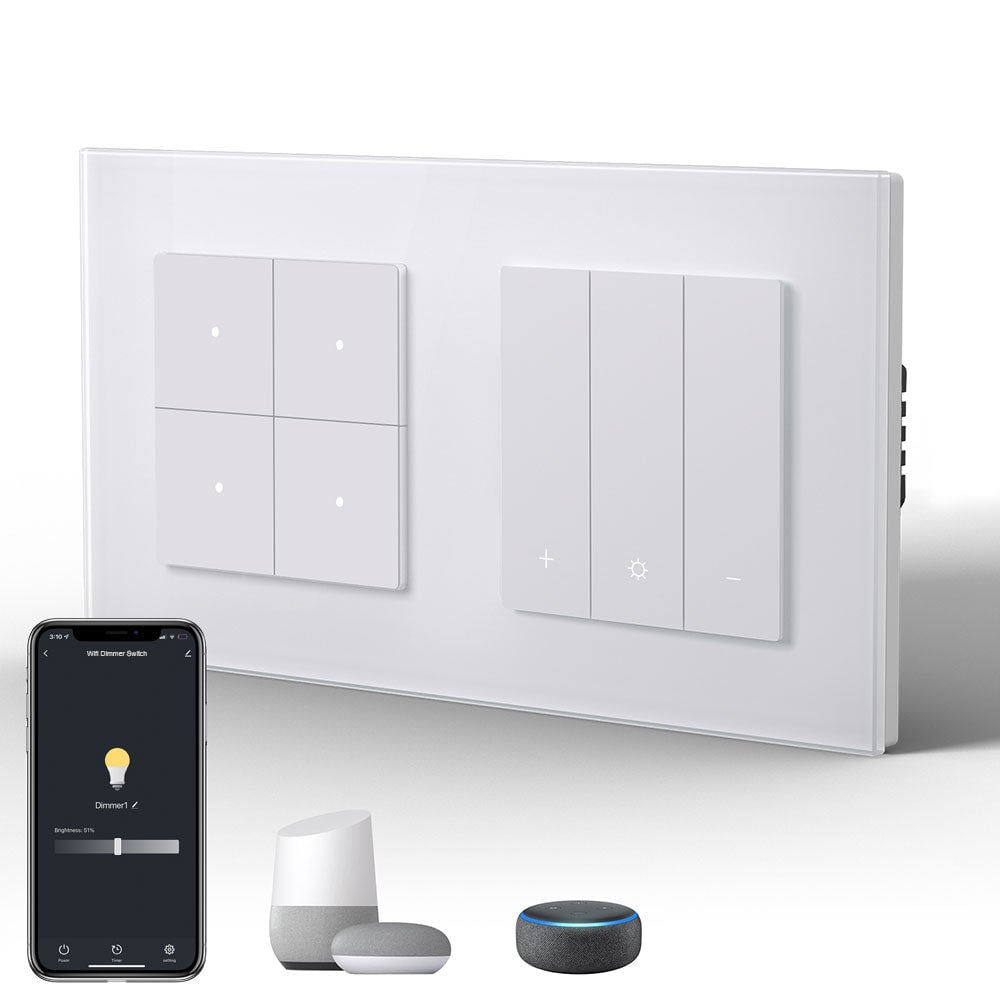 Bseed Echo Smart Wifi Light Switch with Dimmer switch Wifi Work With Alex Google Assistant Wall Plates & Covers Bseedswitch White 4 Gang Switch+Dimmer 