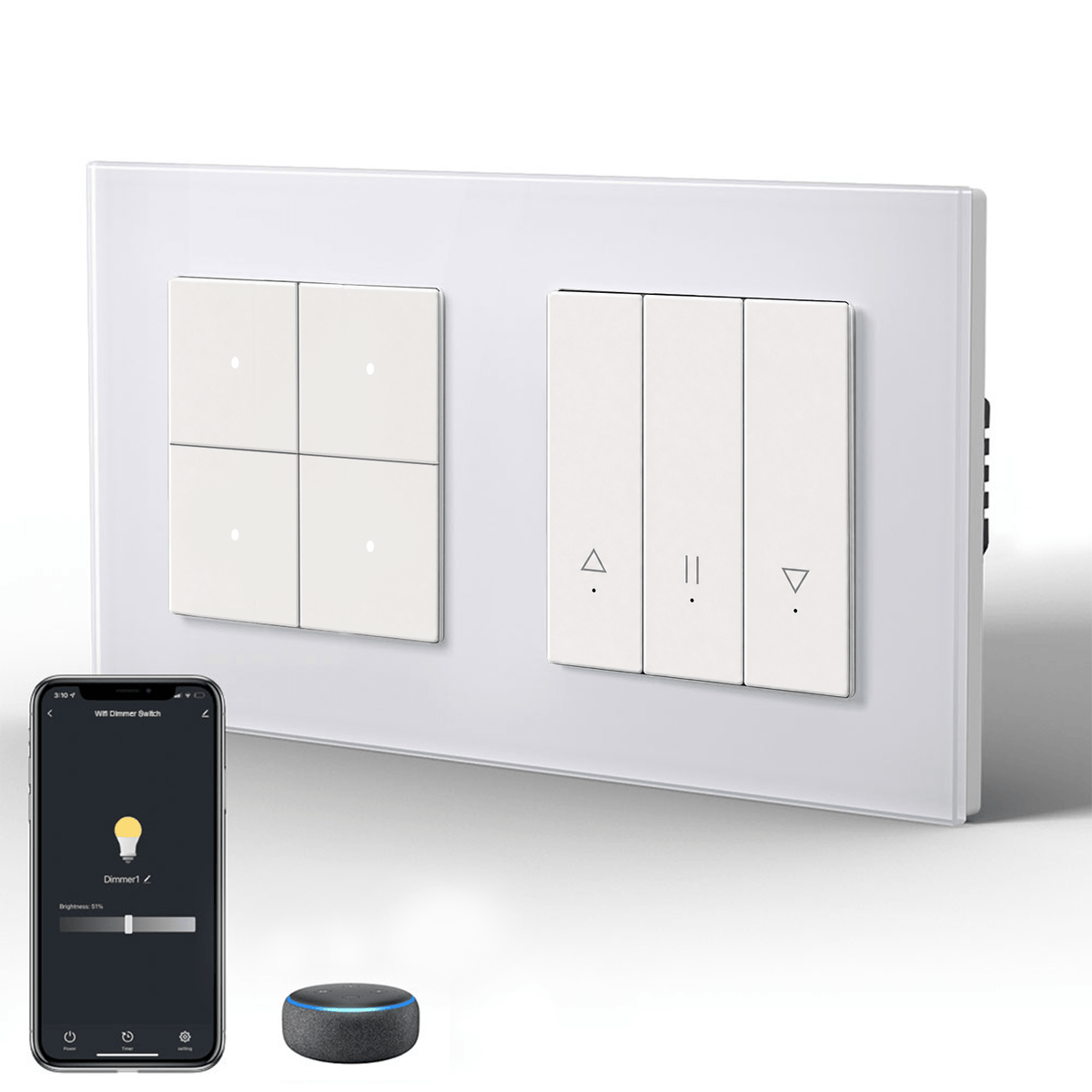 Bseed Echo Smart Wifi Light Switch With Wifi Roller Shutter Switch Work with Tuya Alex Google Assistant Blind Switch Home Automation Kits Bseedswitch White 4 Gang + Blind Switch 