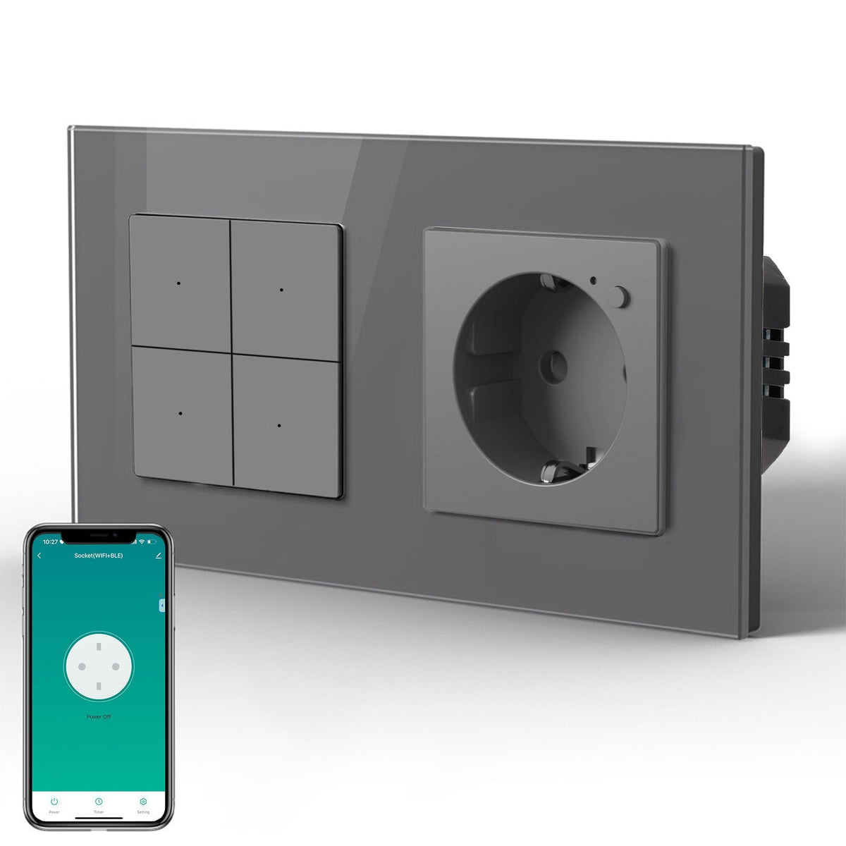 Echo Series Smart Wifi Light Switch With Smart Wifi EU Single Socket 157mm Neutral Line Required Power Outlets & Sockets Bseedswitch Grey 4 Gang 