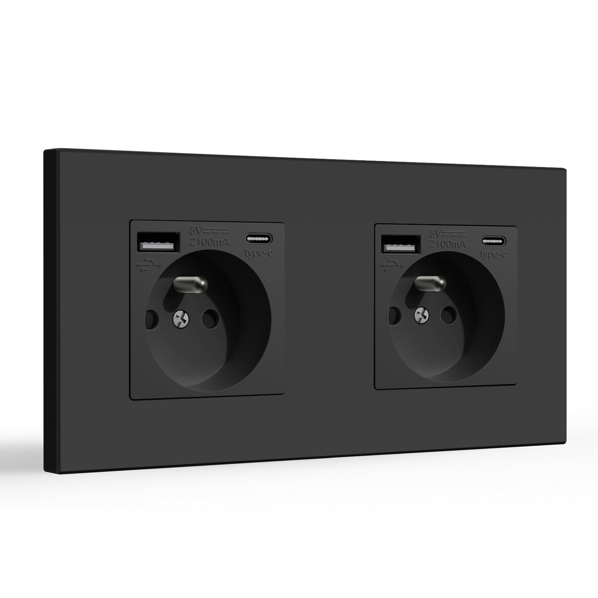 BSEED FR Wall Sockets Type-C Interface Outlet Wall Socket With Charge Port With USB Power Outlets Kids Protection 16A Wall Plates & Covers Bseedswitch black Plastic Double