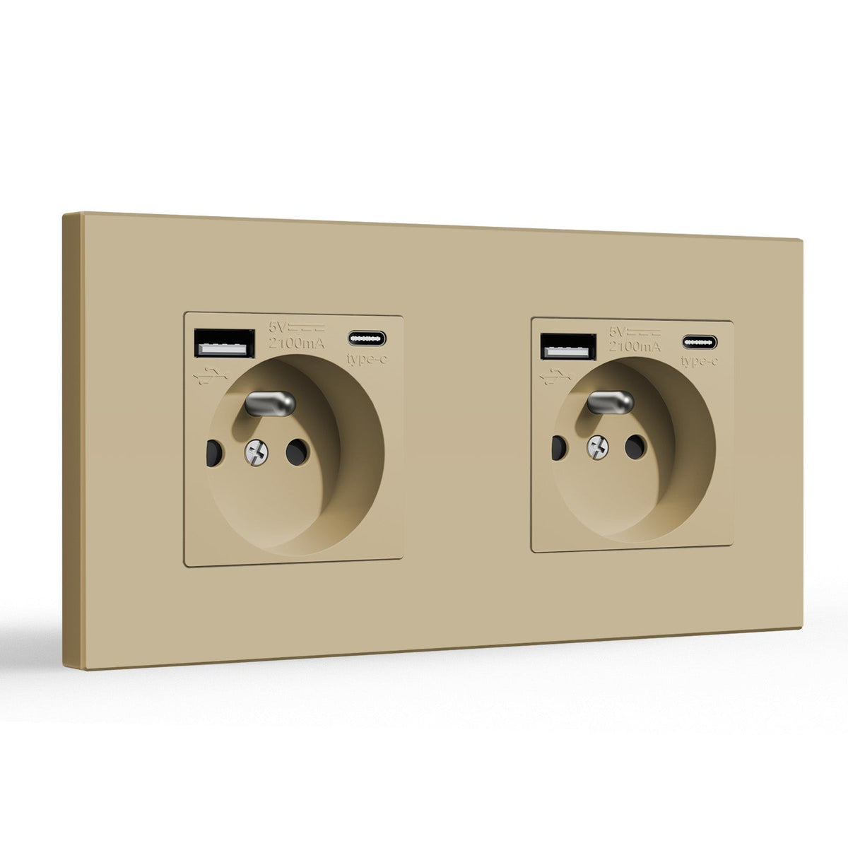 BSEED FR Wall Sockets Type-C Interface Outlet Wall Socket With Charge Port With USB Power Outlets Kids Protection 16A Wall Plates & Covers Bseedswitch gold Plastic Double