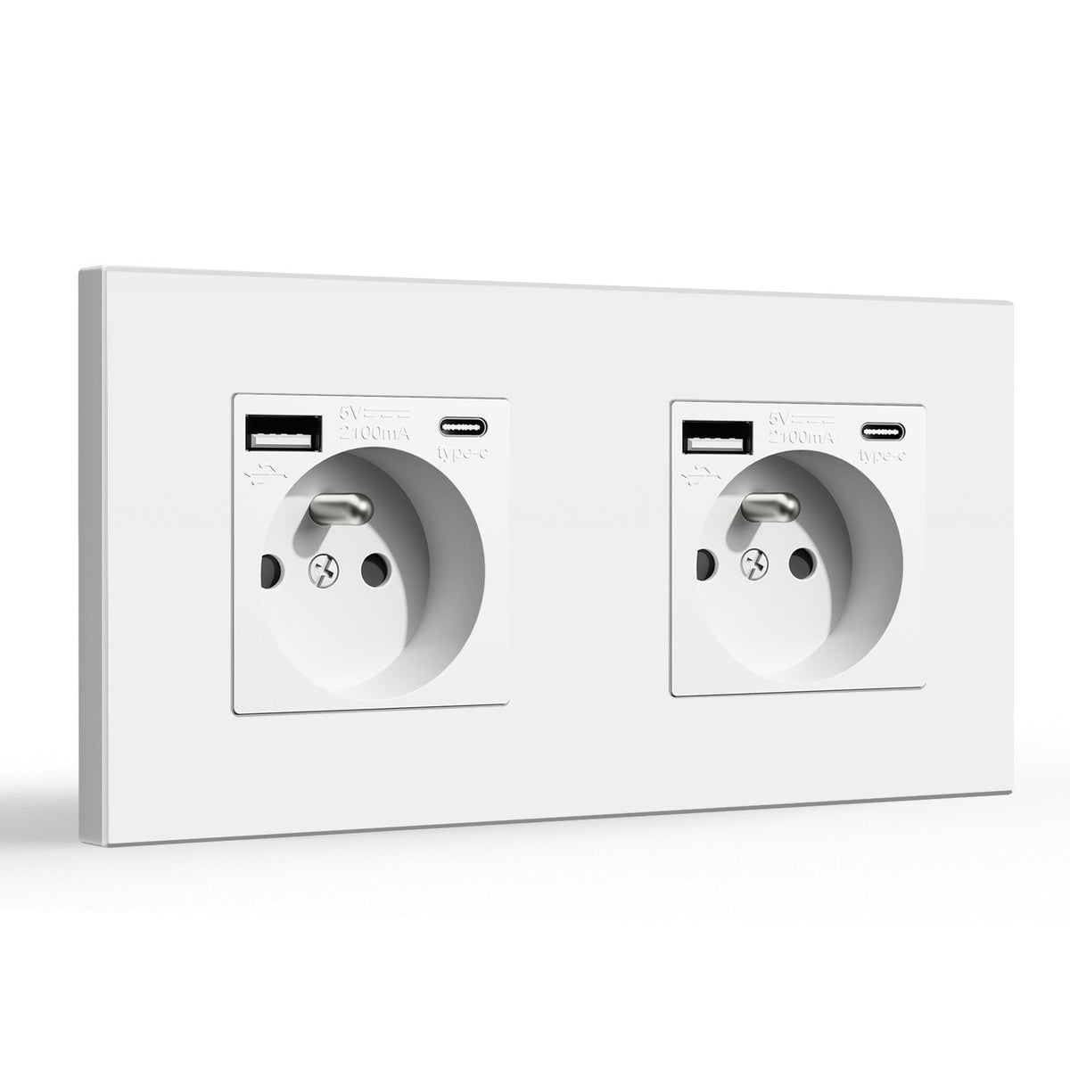 BSEED FR Wall Sockets Type-C Interface Outlet Wall Socket With Charge Port With USB Power Outlets Kids Protection 16A Wall Plates & Covers Bseedswitch white Plastic Double