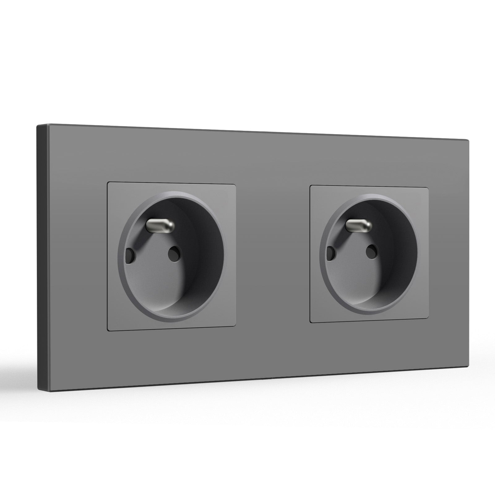 BSEED FR Wall Sockets Power Outlets Kids Protection 16A Wall Plates & Covers Bseedswitch grey Plastic Double