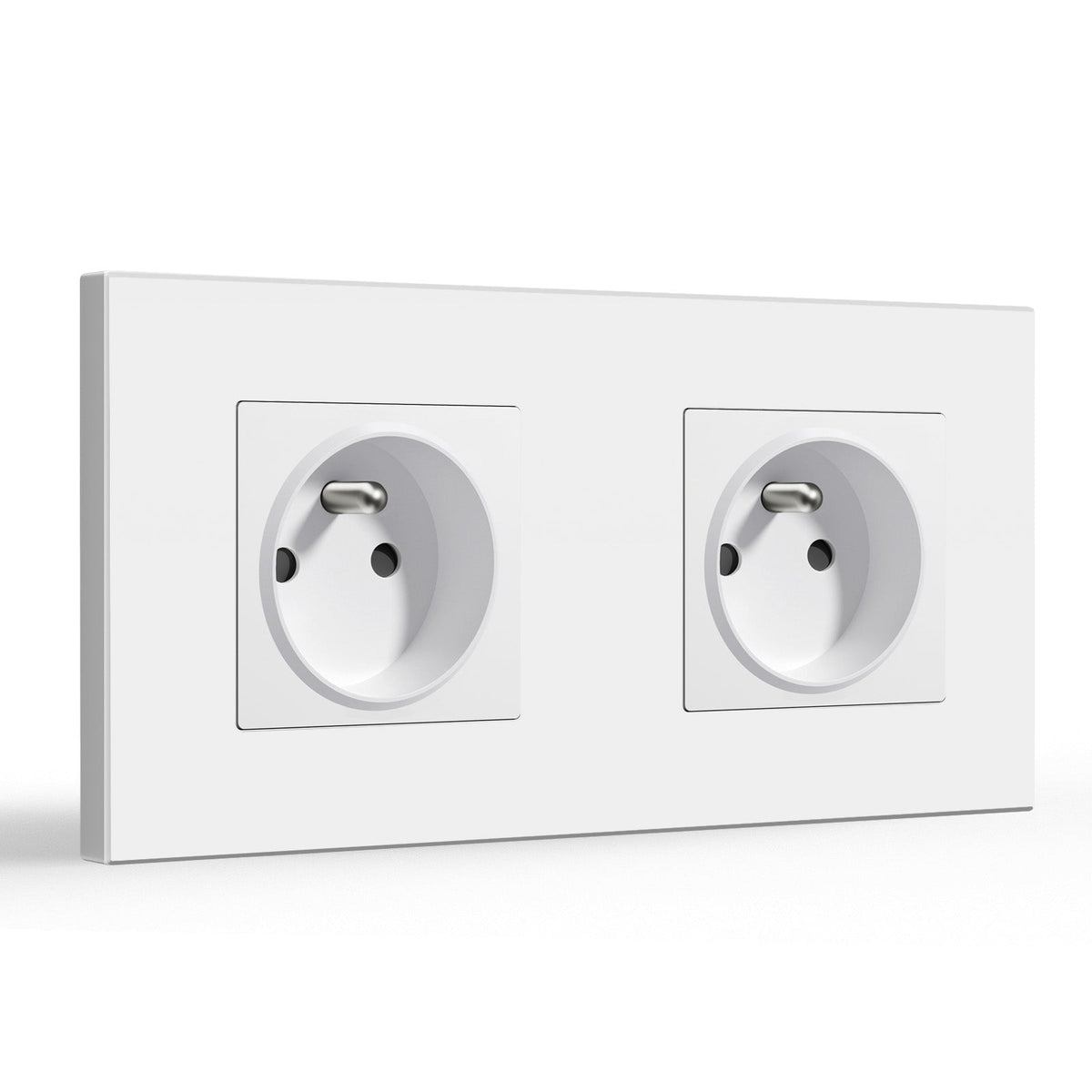 Prese elettriche da parete BSEED FR con protezione per bambini, 16A, placche e coperture, doppio interruttore BSEEDswitch in plastica bianca