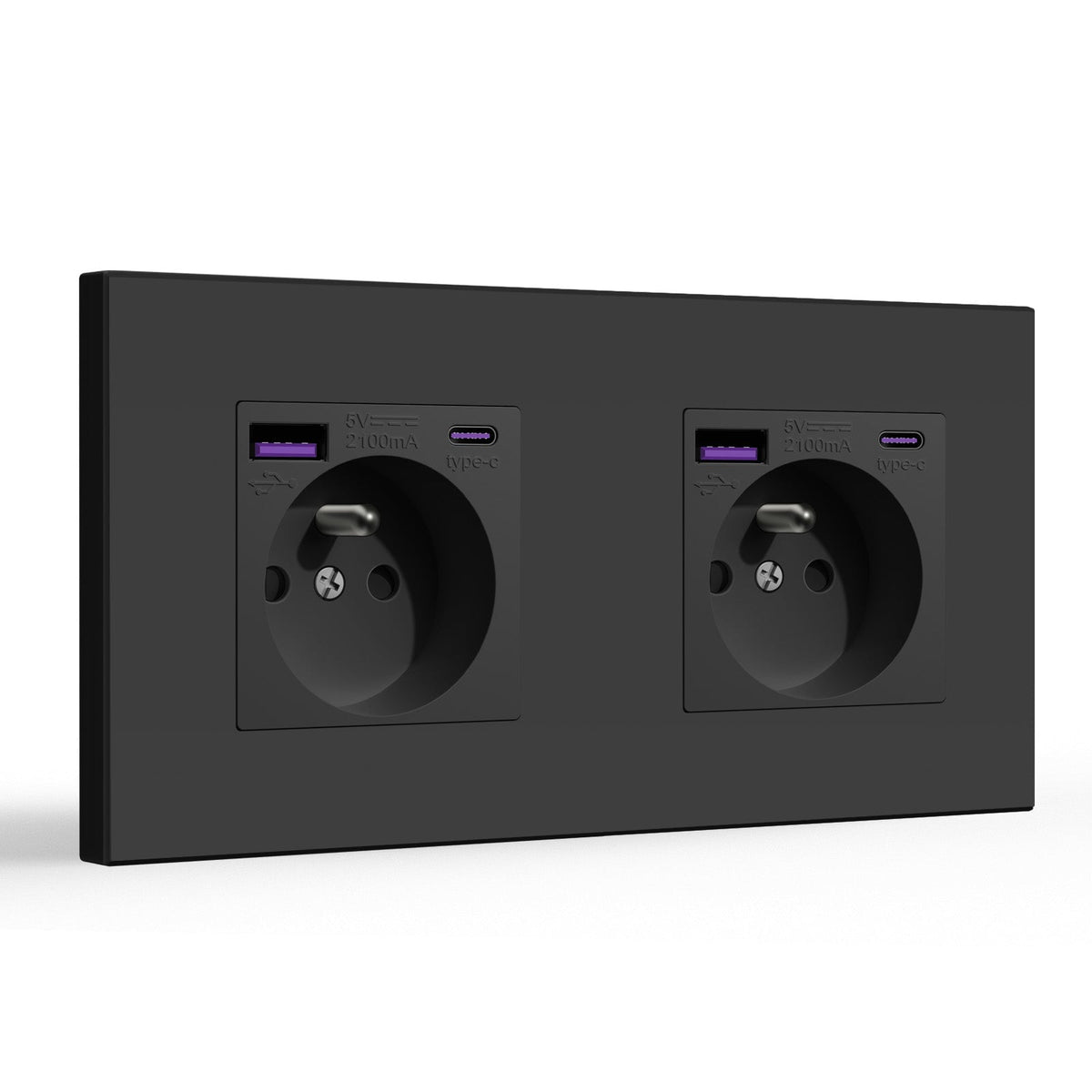 BSEED FR sockets with 20W PD Fast Charge Type-C Interface Outlet Wall Socket Power Outlets & Sockets Bseedswitch Black Plastic Double