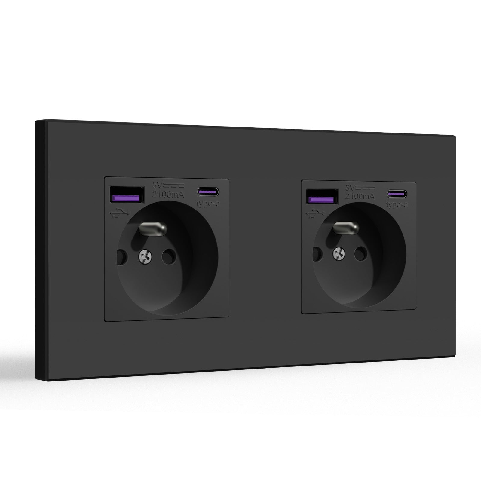 BSEED FR sockets with 20W PD Fast Charge Type-C Interface Outlet Wall Socket Power Outlets & Sockets Bseedswitch Black Plastic Double