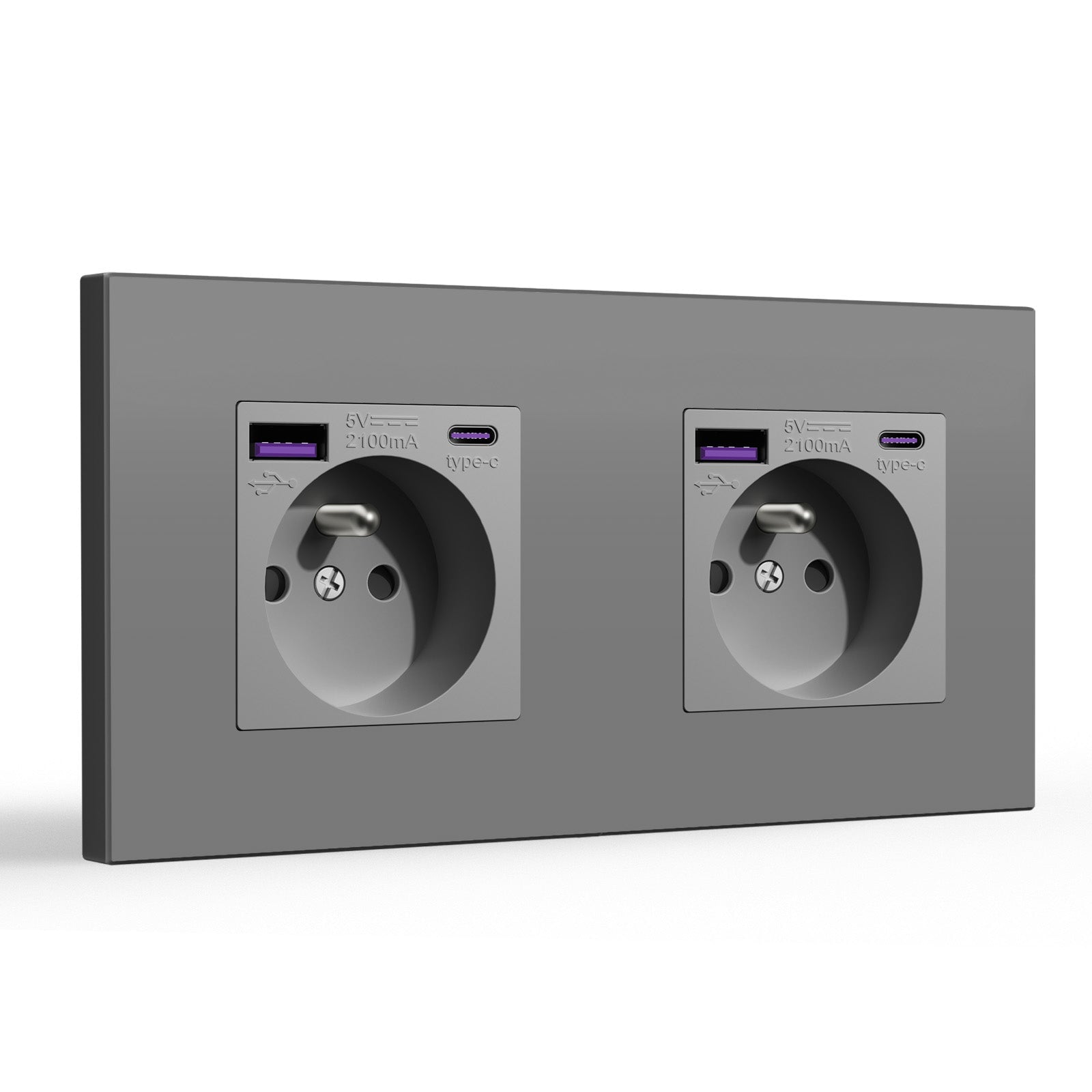 BSEED FR sockets with 20W PD Fast Charge Type-C Interface Outlet Wall Socket Power Outlets & Sockets Bseedswitch Grey Plastic Double