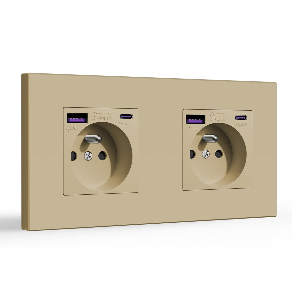 BSEED FR sockets with 20W PD Fast Charge Type-C Interface Outlet Wall Socket Power Outlets & Sockets Bseedswitch Gold Plastic Double