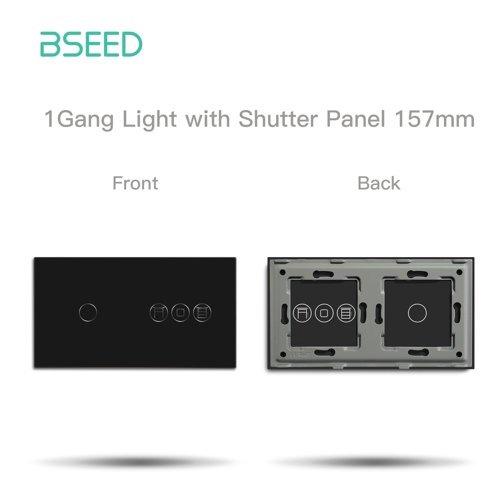 Bseed Crystal Glass Panel For Touch Switch plus WIFI Shutter Switch Function Module Parts Bseedswitch Black 1Gang 