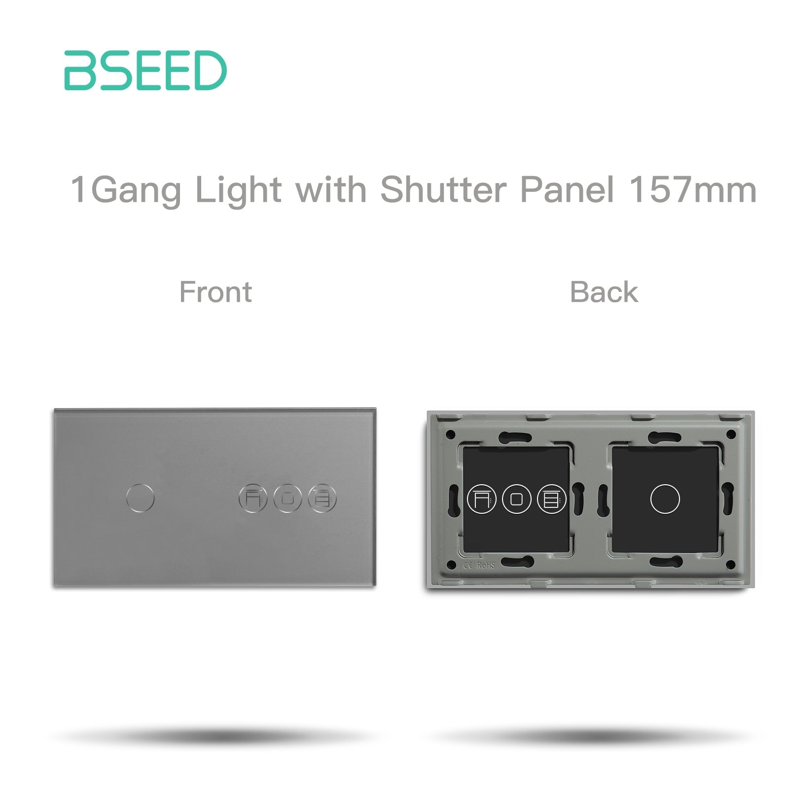 Bseed Crystal Glass Panel For Touch Switch plus WIFI Shutter Switch Function Module Parts Bseedswitch Grey 1Gang 