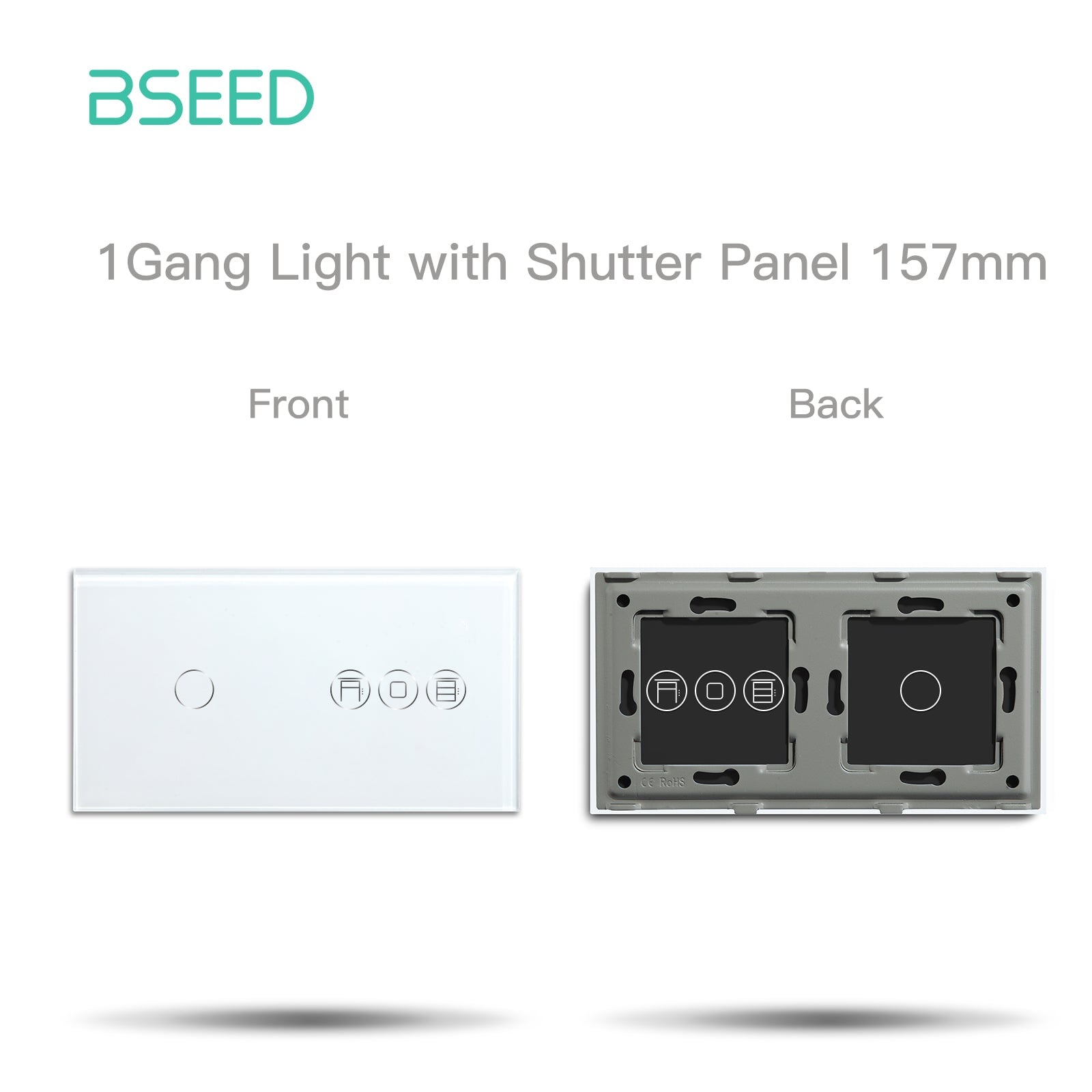 Bseed Crystal Glass Panel For Touch Switch plus WIFI Shutter Switch Function Module Parts Bseedswitch White 1Gang 