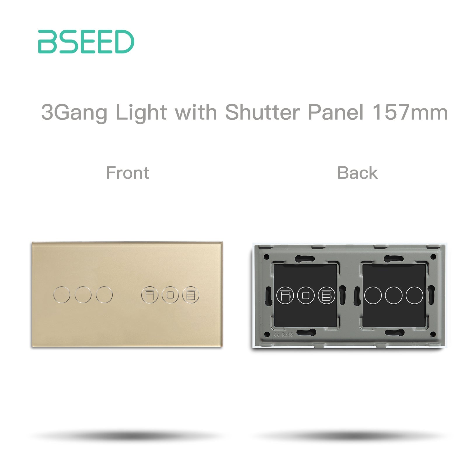 Bseed Crystal Glass Panel For Touch Switch plus WIFI Shutter Switch Function Module Parts Bseedswitch Gold 3Gang 