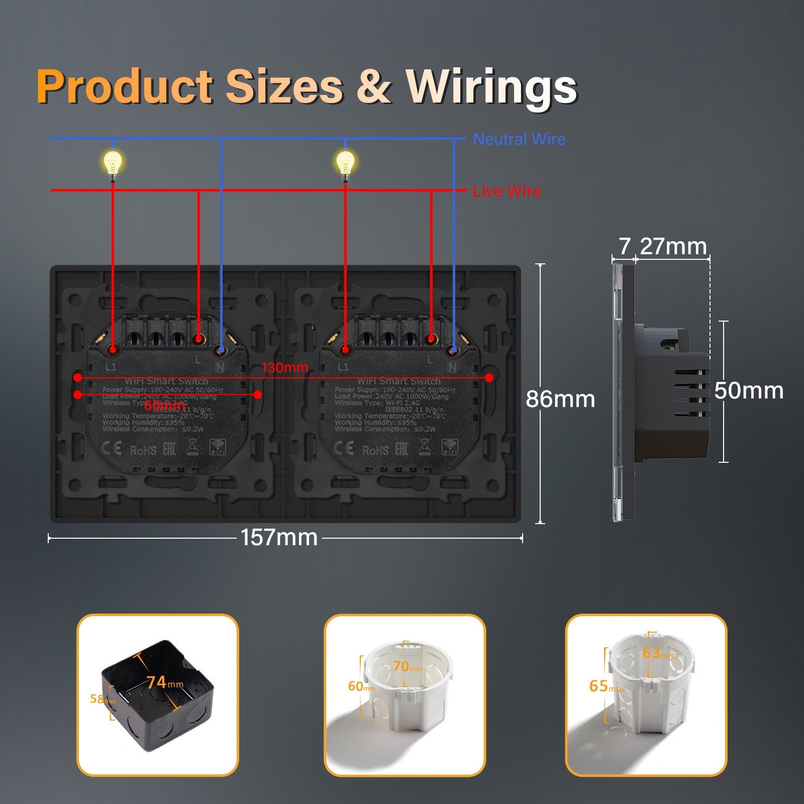 BSEED Smart Wifi Light Switch Double Light Switch (With Neutral) Light Switches Bseedswitch 