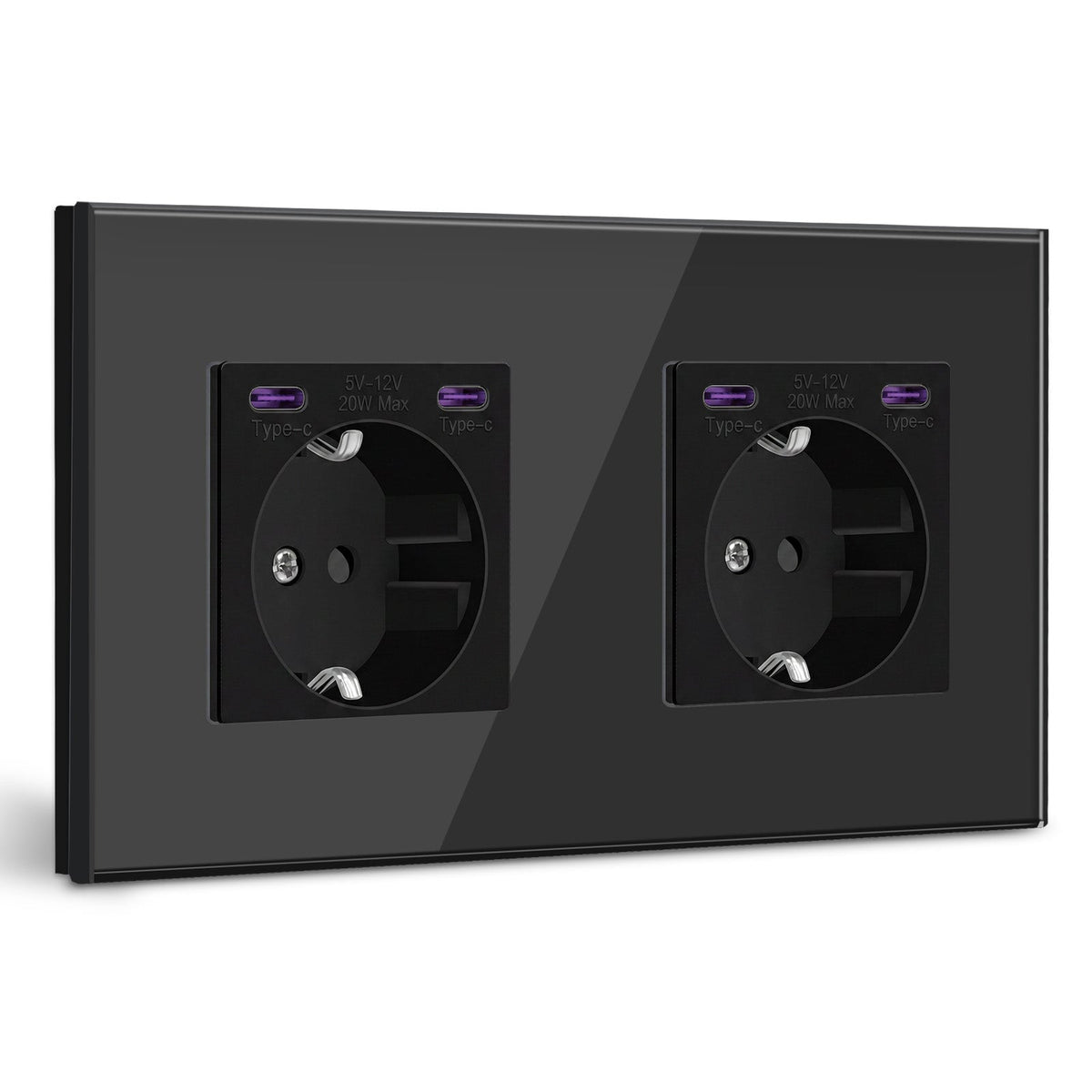 BSEED EU sockets with 20W Double Type-C Interface Outlet Wall Socket Plastic Panel Power Outlets & Sockets Bseedswitch Black Glass Double