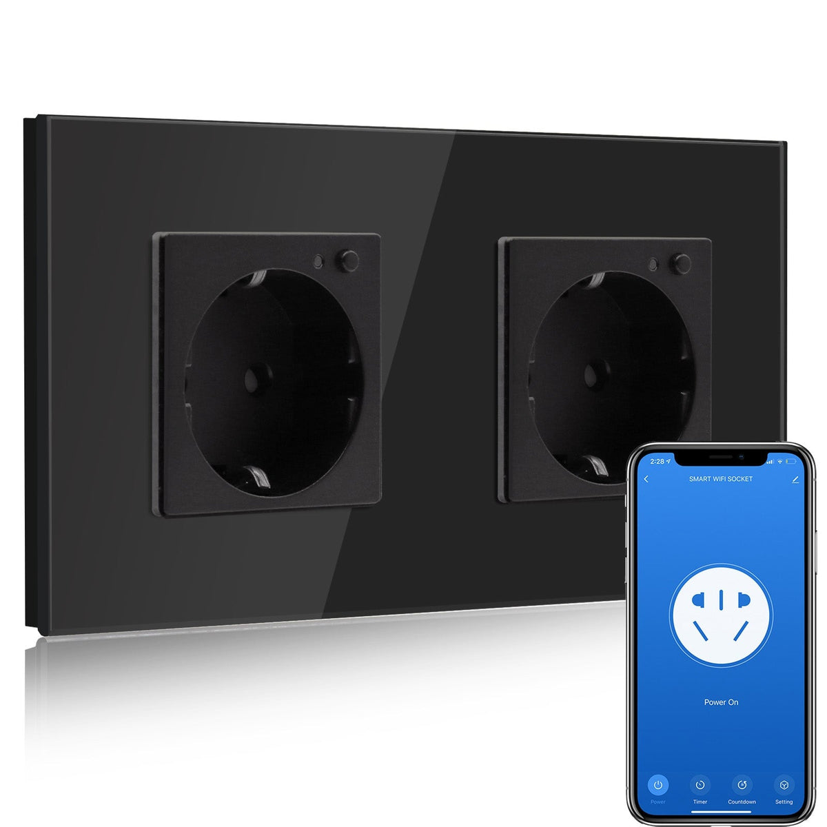 BSEED Wifi EU Wall Sockets Single Power Outlets Kids Protection Power Outlets & Sockets Bseedswitch black Double Glass