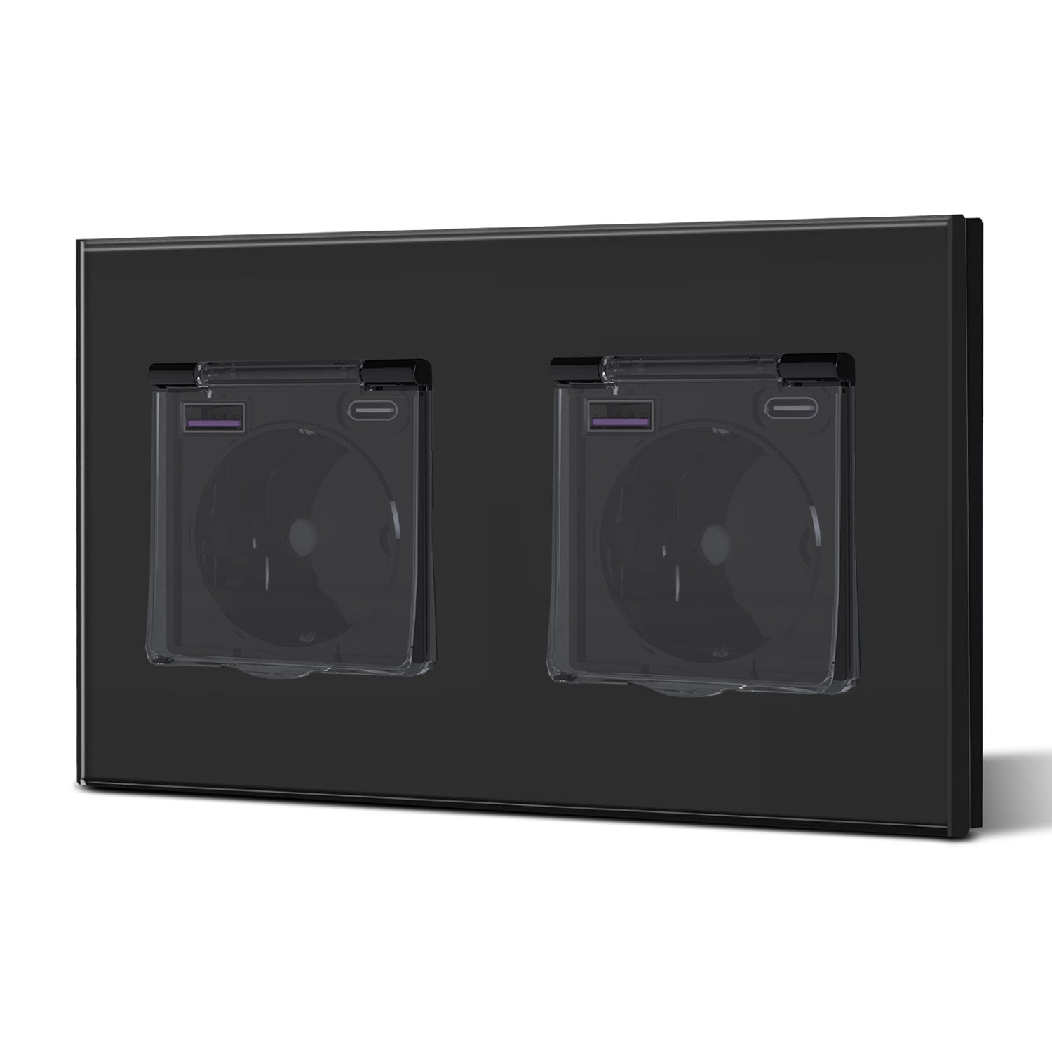 Eu Wall socket with USB Type-C changing plug with Cover Glass Panel 20W Fast Charging Power Outlets & Sockets Bseedswitch Black Double 