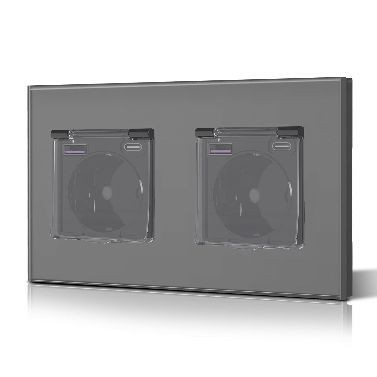 Eu Wall socket with USB Type-C changing plug with Cover Glass Panel 20W Fast Charging Power Outlets & Sockets Bseedswitch Grey Double 