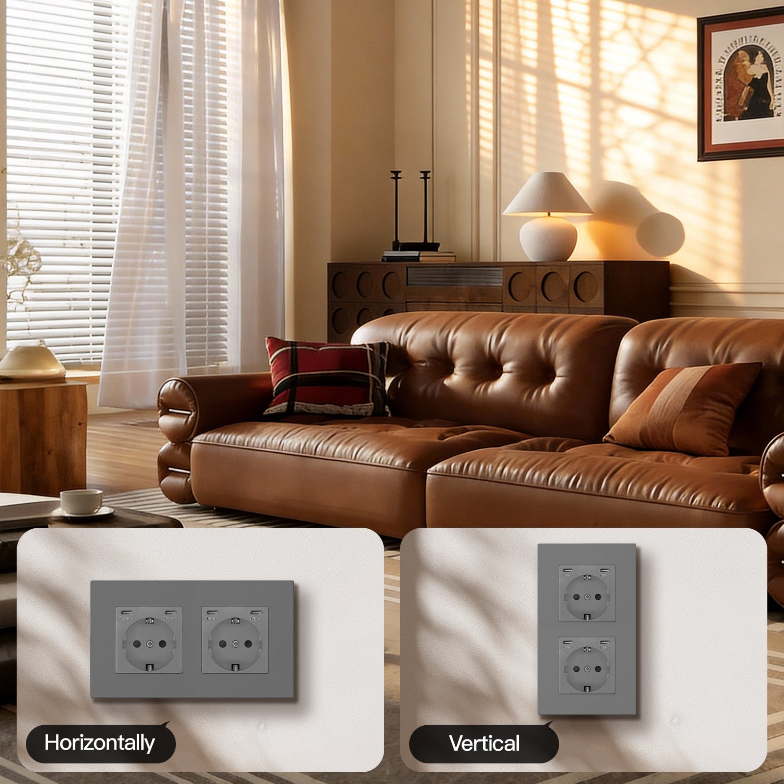 BSEED EU sockets with 20W Double Type-C Interface Outlet Wall Socket Plastic Panel Power Outlets & Sockets Bseedswitch 