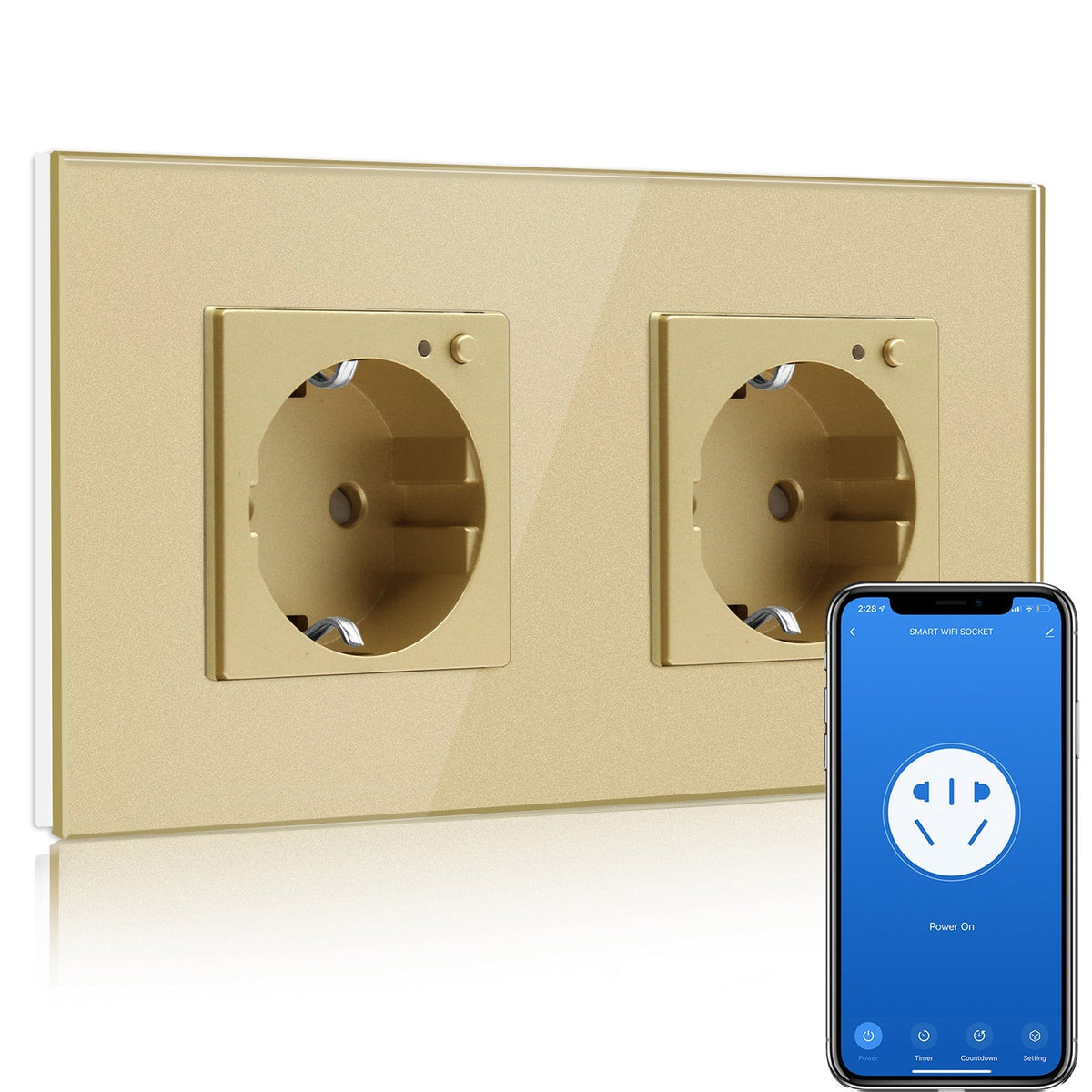 BSEED Wifi EU Wall Sockets Single Power Outlets Kids Protection Power Outlets & Sockets Bseedswitch gold Double Glass