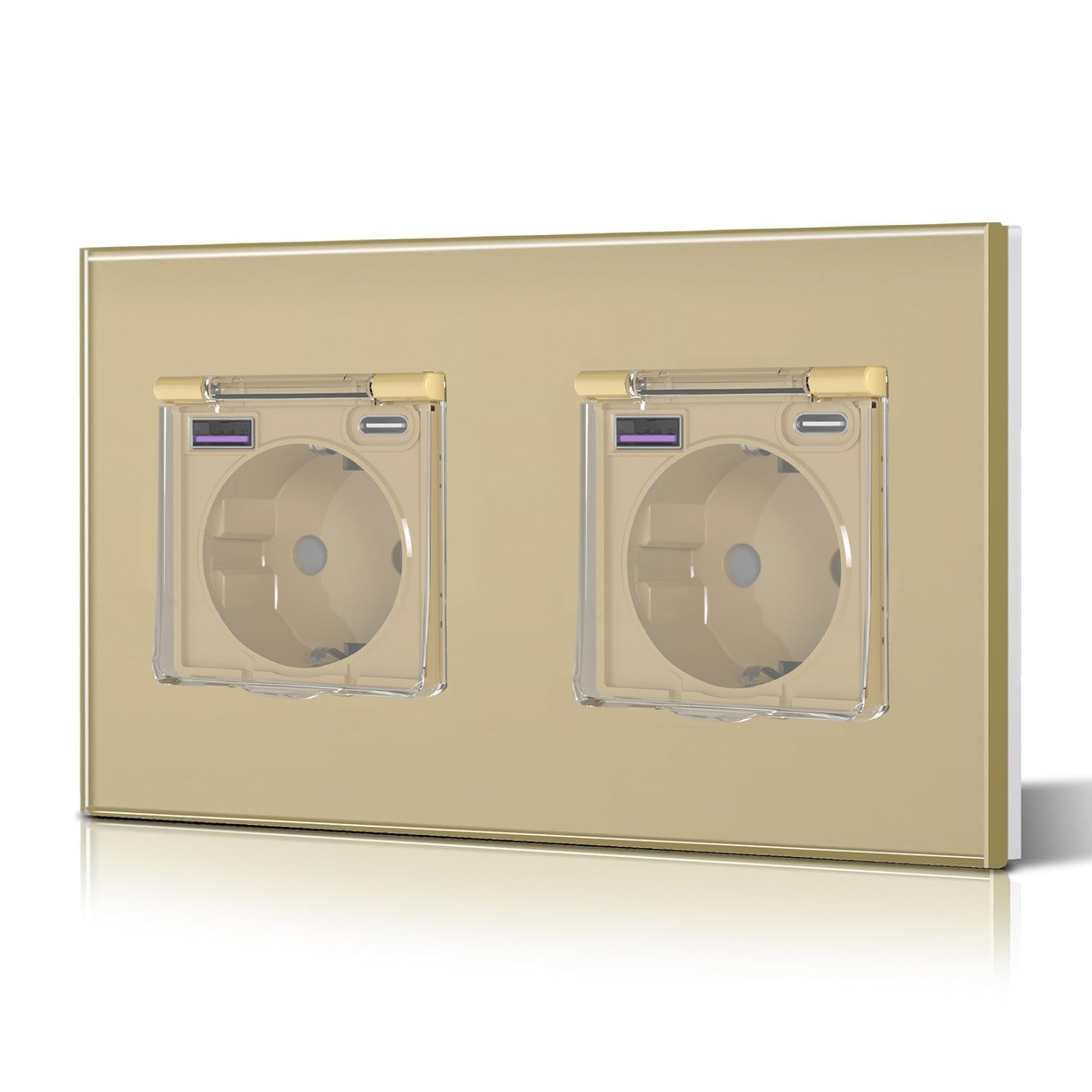 Eu Wall socket with USB Type-C changing plug with Cover Glass Panel 20W Fast Charging Power Outlets & Sockets Bseedswitch Gold Double 