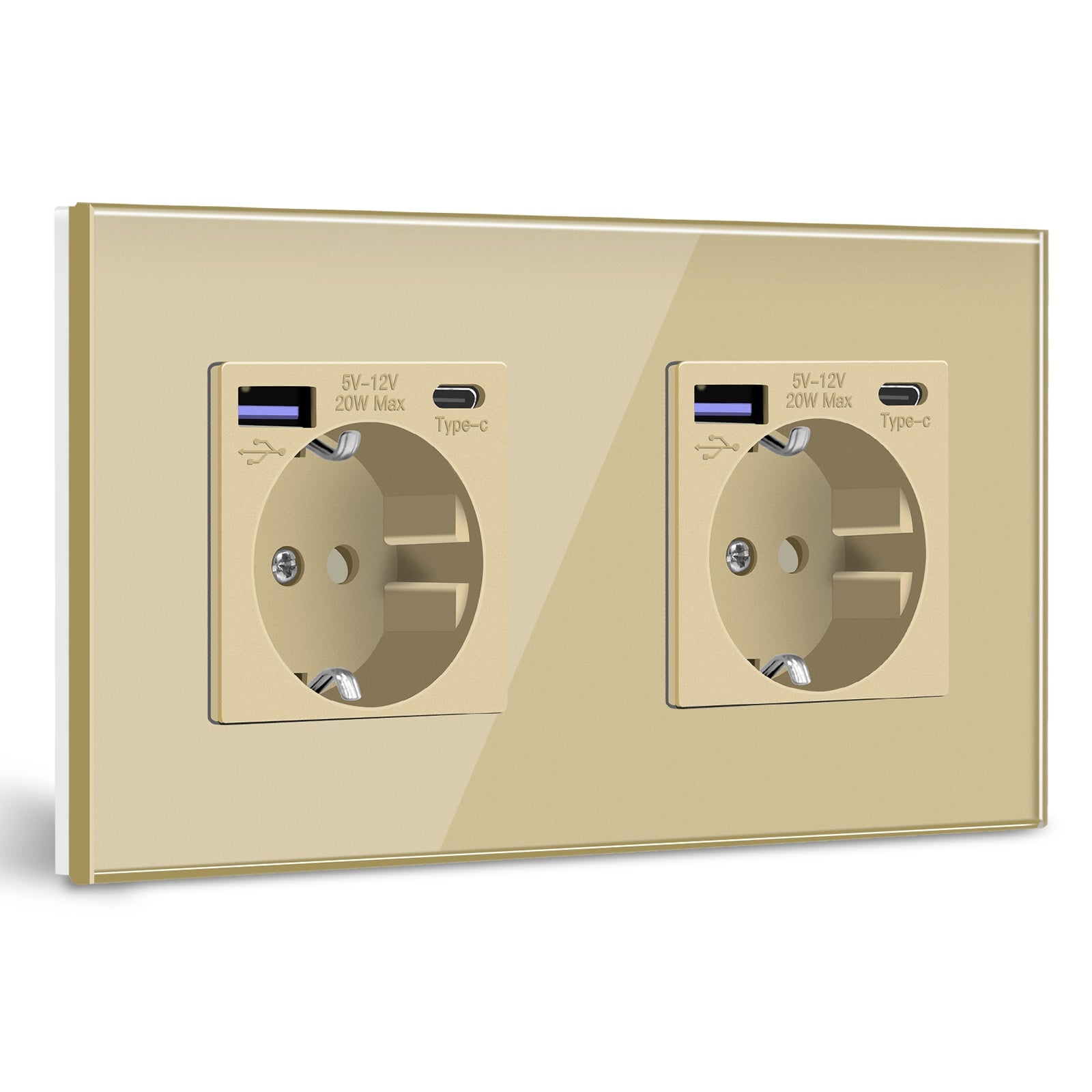 BSEED EU sockets with 20W PD Fast Charge Type-C Interface Outlet Wall Socket Power Outlets & Sockets Bseedswitch Gold Glass Panel Double