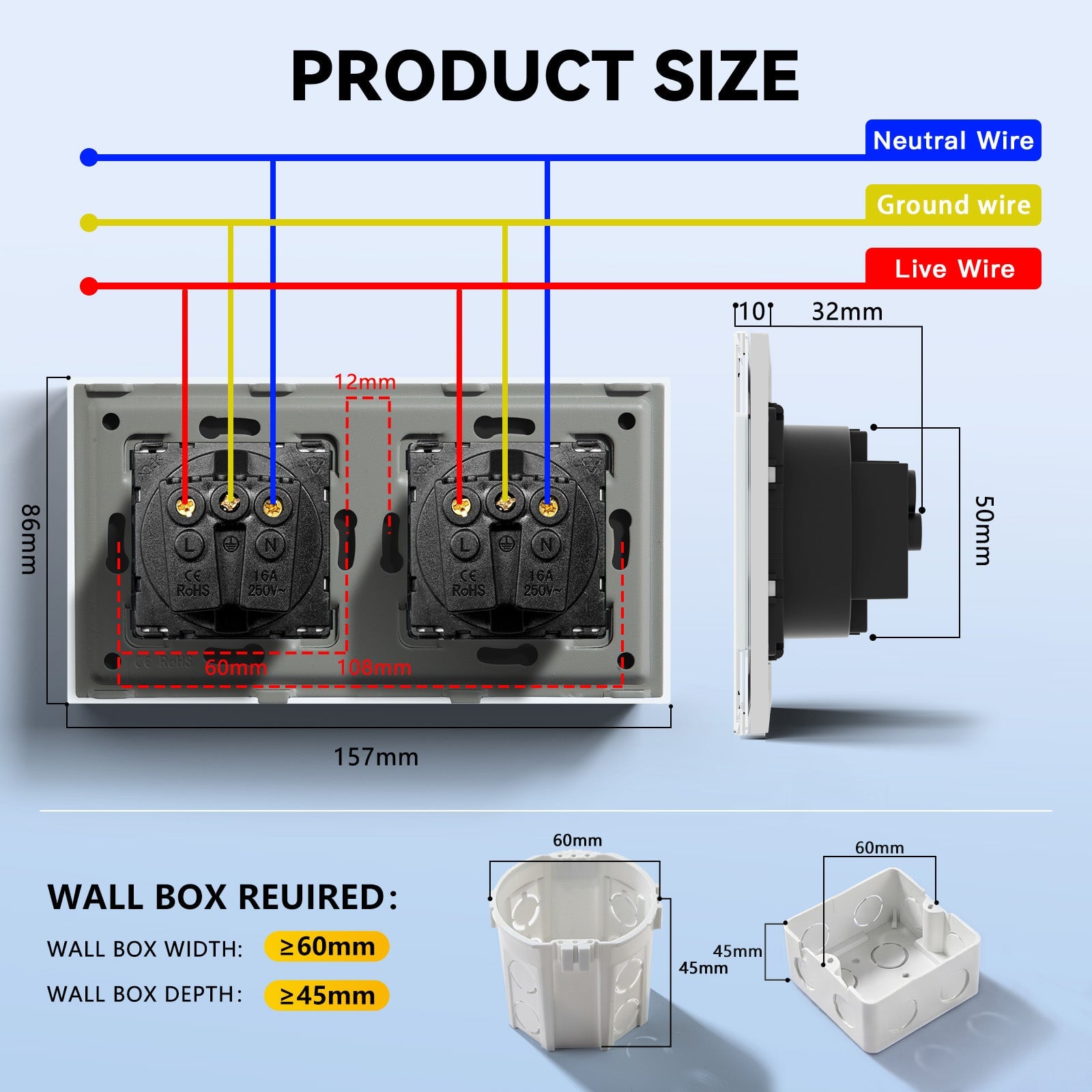 BSEED EU Wall Sockets Power Outlets Glass Panel 16A Power Outlets & Sockets Bseedswitch 