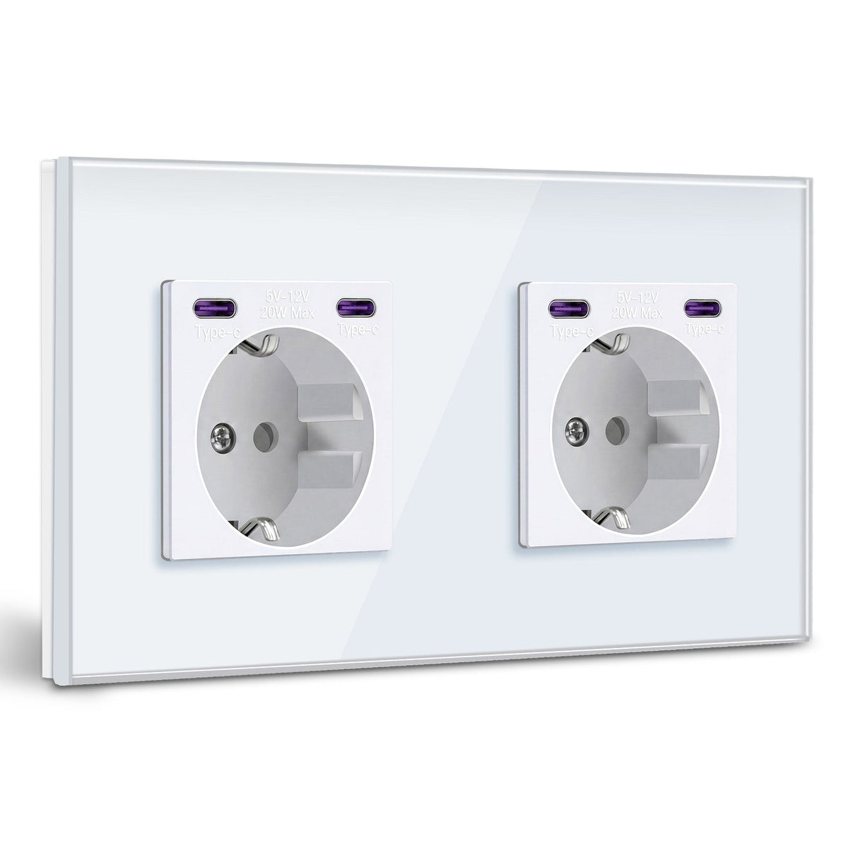 BSEED EU sockets with 20W Double Type-C Interface Outlet Wall Socket Plastic Panel Power Outlets & Sockets Bseedswitch White Glass Double