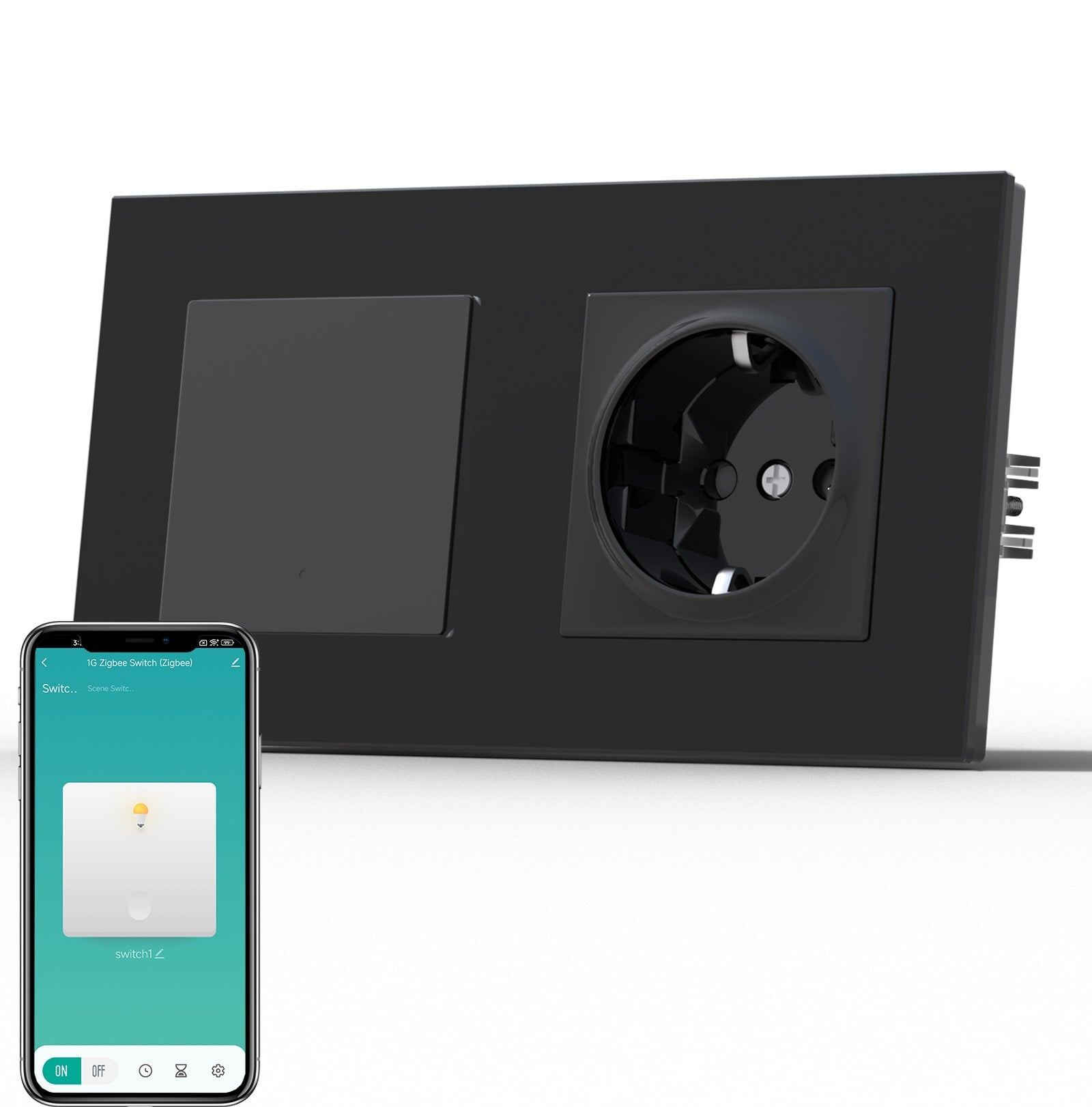 BSEED Smart Zigbee Light Switch (With Neutral) Socket For Type F Plug Eu Electric Power Socket Light Switches Bseedswitch Black 1 Gang 